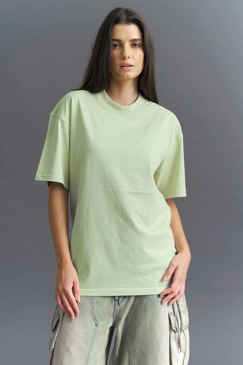 Solid Pastel Green Soft Jersey Oversized T-shirt - BonkersCorner