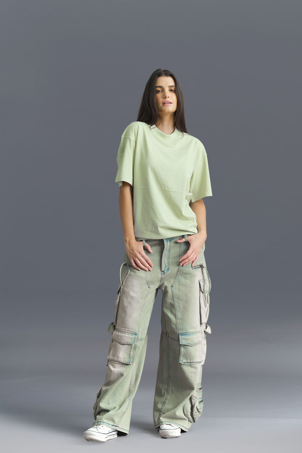Solid Pastel Green Soft Jersey Oversized T-shirt - BonkersCorner