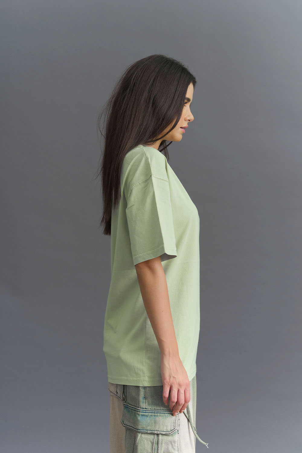 Solid Pastel Green Soft Jersey Oversized T-shirt - BonkersCorner