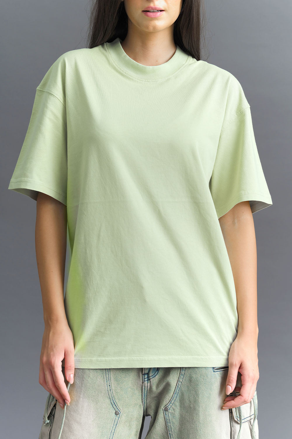 Solid Pastel Green Soft Jersey Oversized T-shirt - BonkersCorner