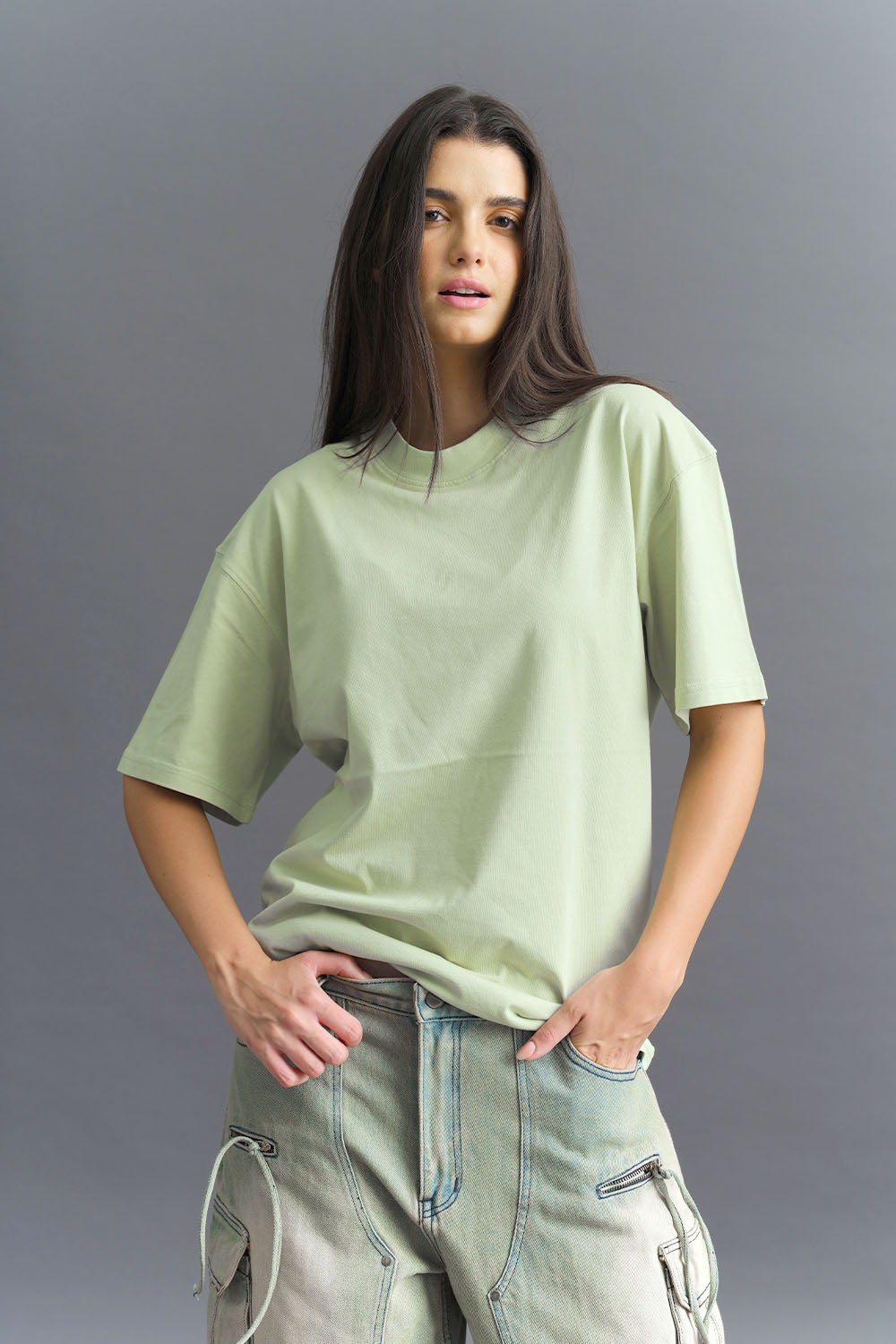 Solid Pastel Green Soft Jersey Oversized T-shirt - BonkersCorner