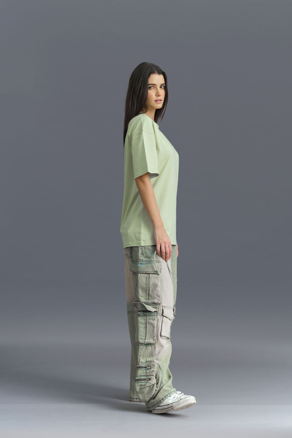 Solid Pastel Green Soft Jersey Oversized T-shirt - BonkersCorner