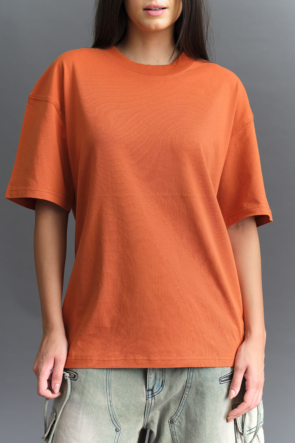 Solid Rusty Orange Soft Jersey Oversized T-shirt - BonkersCorner