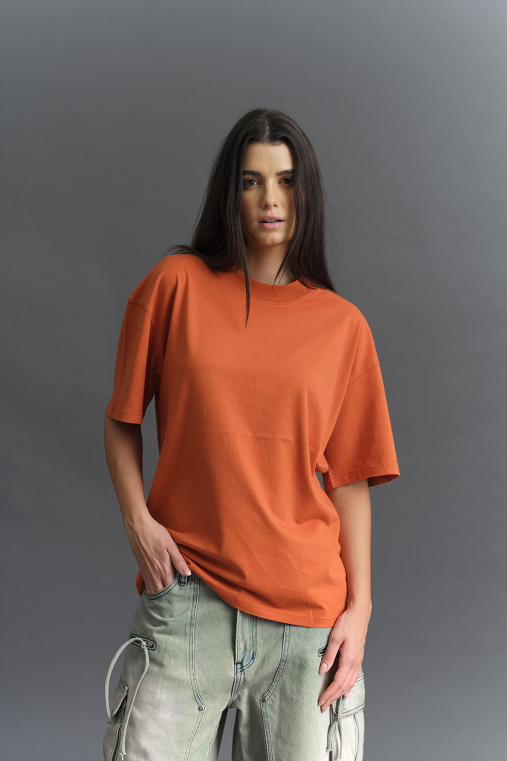 Solid Rusty Orange Soft Jersey Oversized T-shirt - BonkersCorner