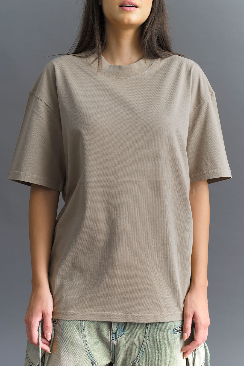 Solid Stone Grey Soft Jersey Oversized T-shirt - BonkersCorner