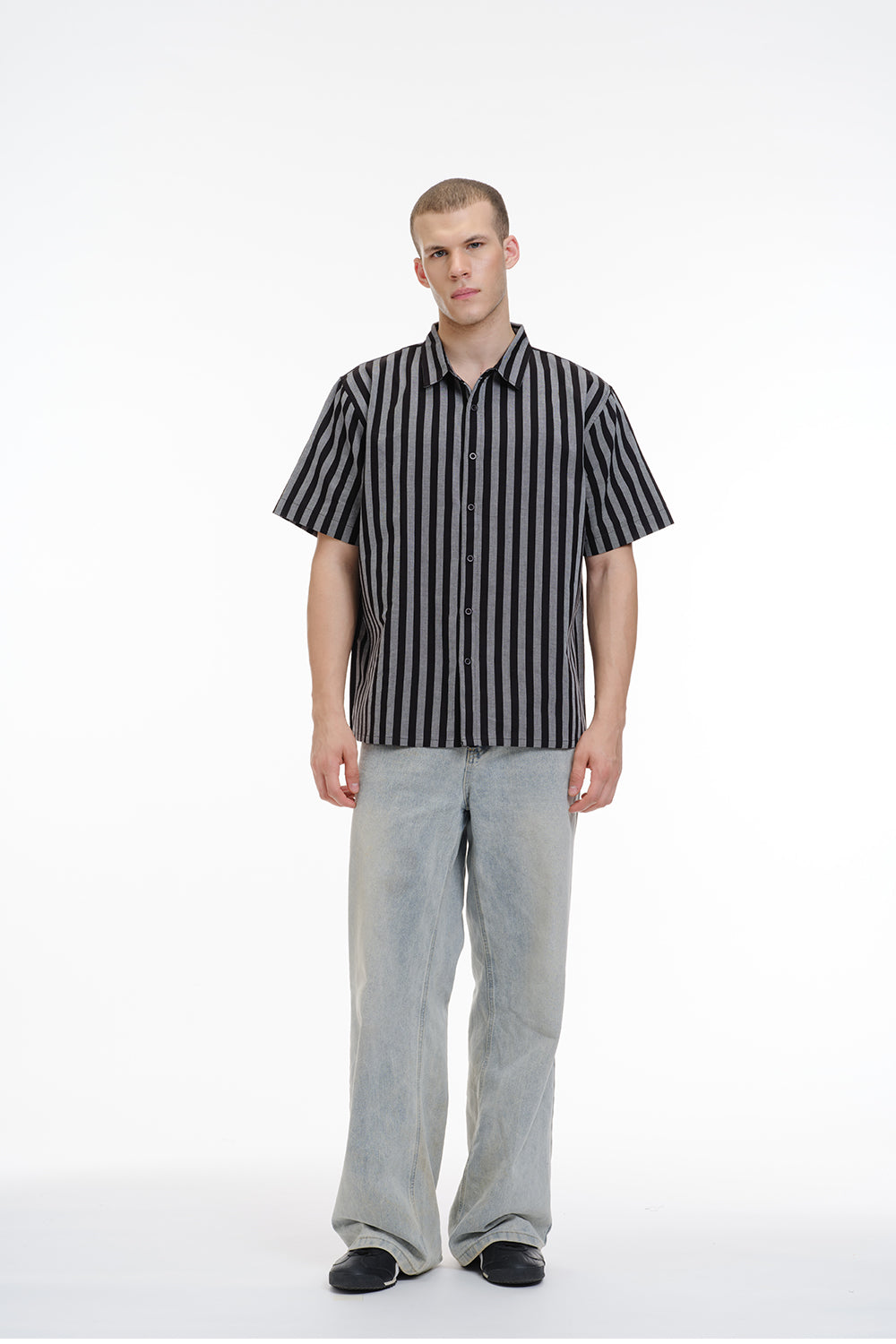 Charcoal Cabana Short Sleeve Striped Shirt - BonkersCorner