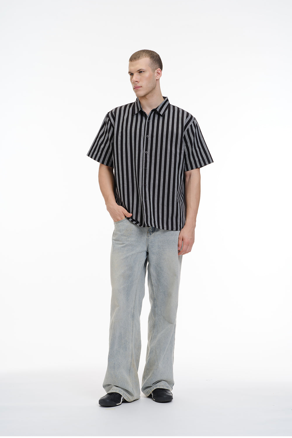 Charcoal Cabana Short Sleeve Striped Shirt - BonkersCorner
