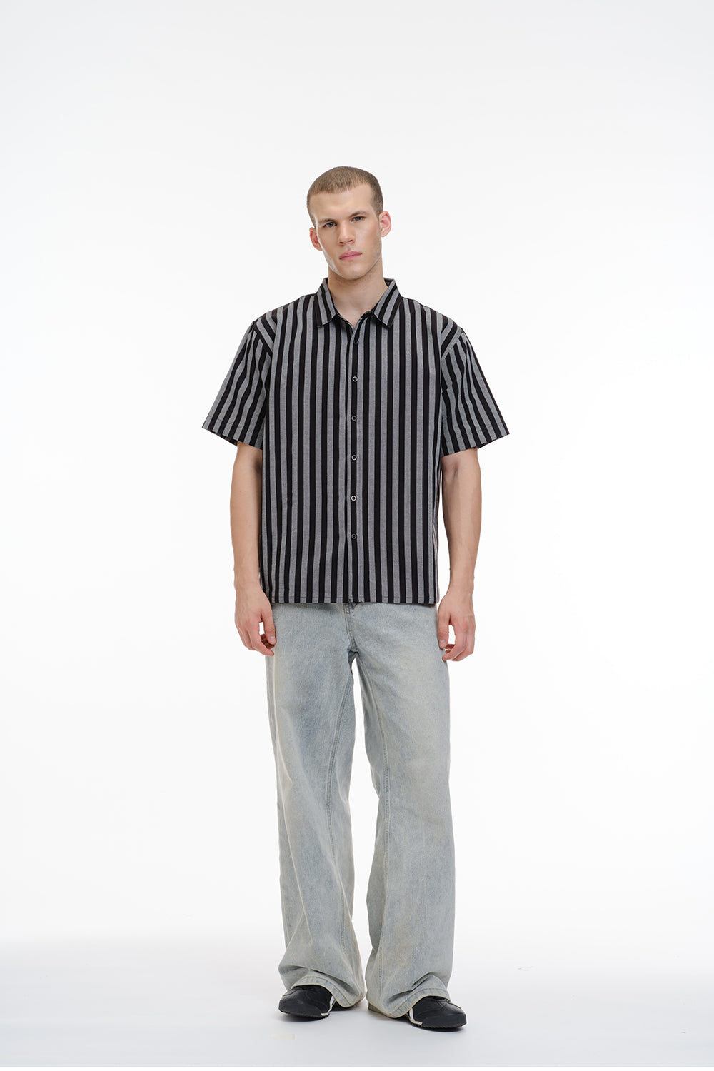 Charcoal Cabana Short Sleeve Striped Shirt - BonkersCorner