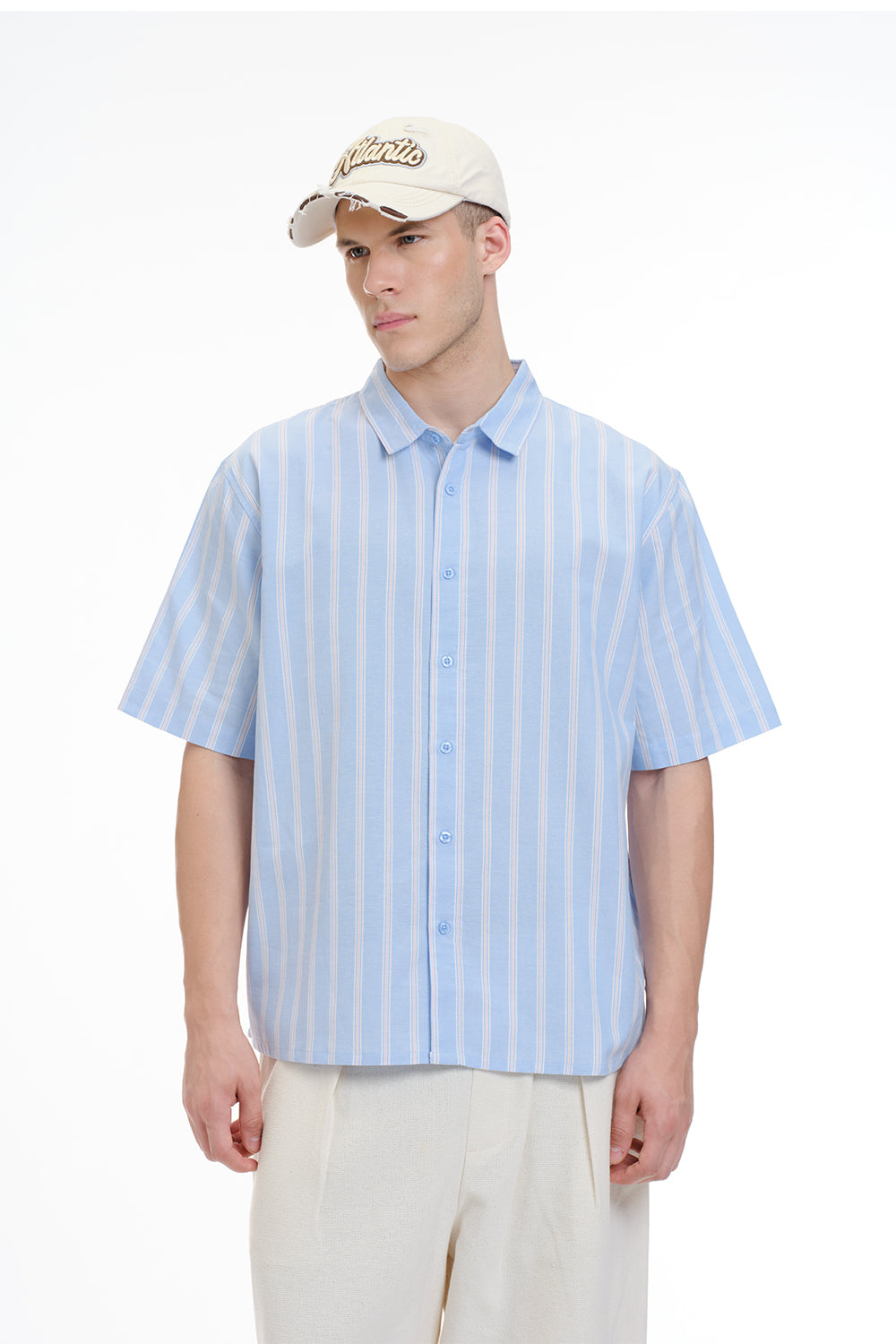 Blue Vintage Striped Short Sleeve Shirt - BonkersCorner