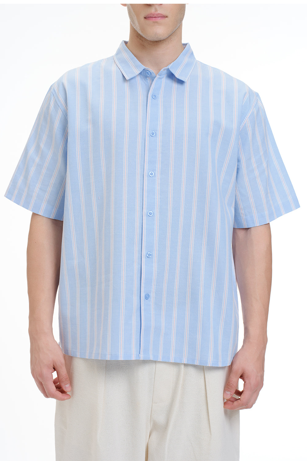 Blue Vintage Striped Short Sleeve Shirt - BonkersCorner