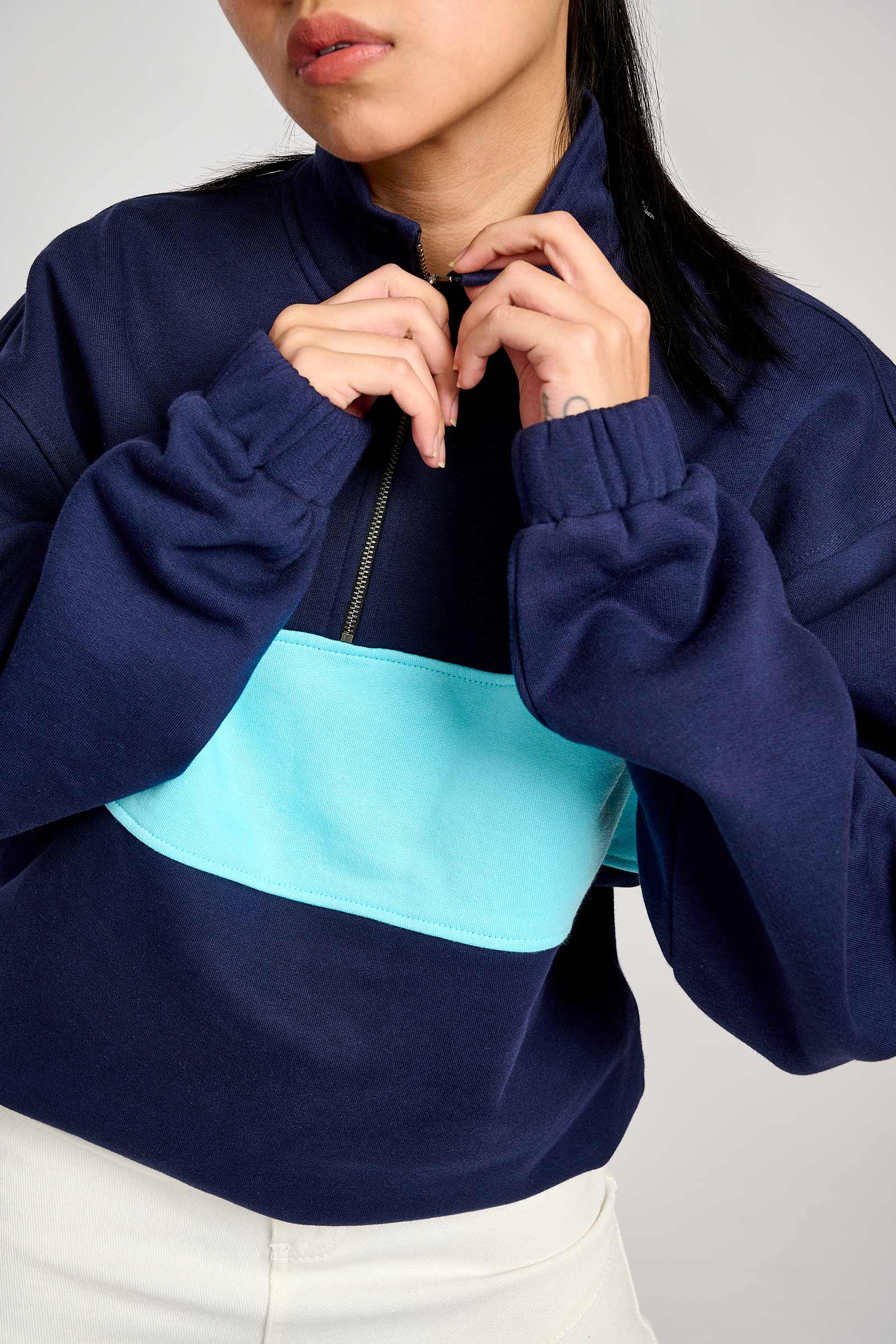 Two Blues Oversized Heavyweight High Neck Zipper - BonkersCorner