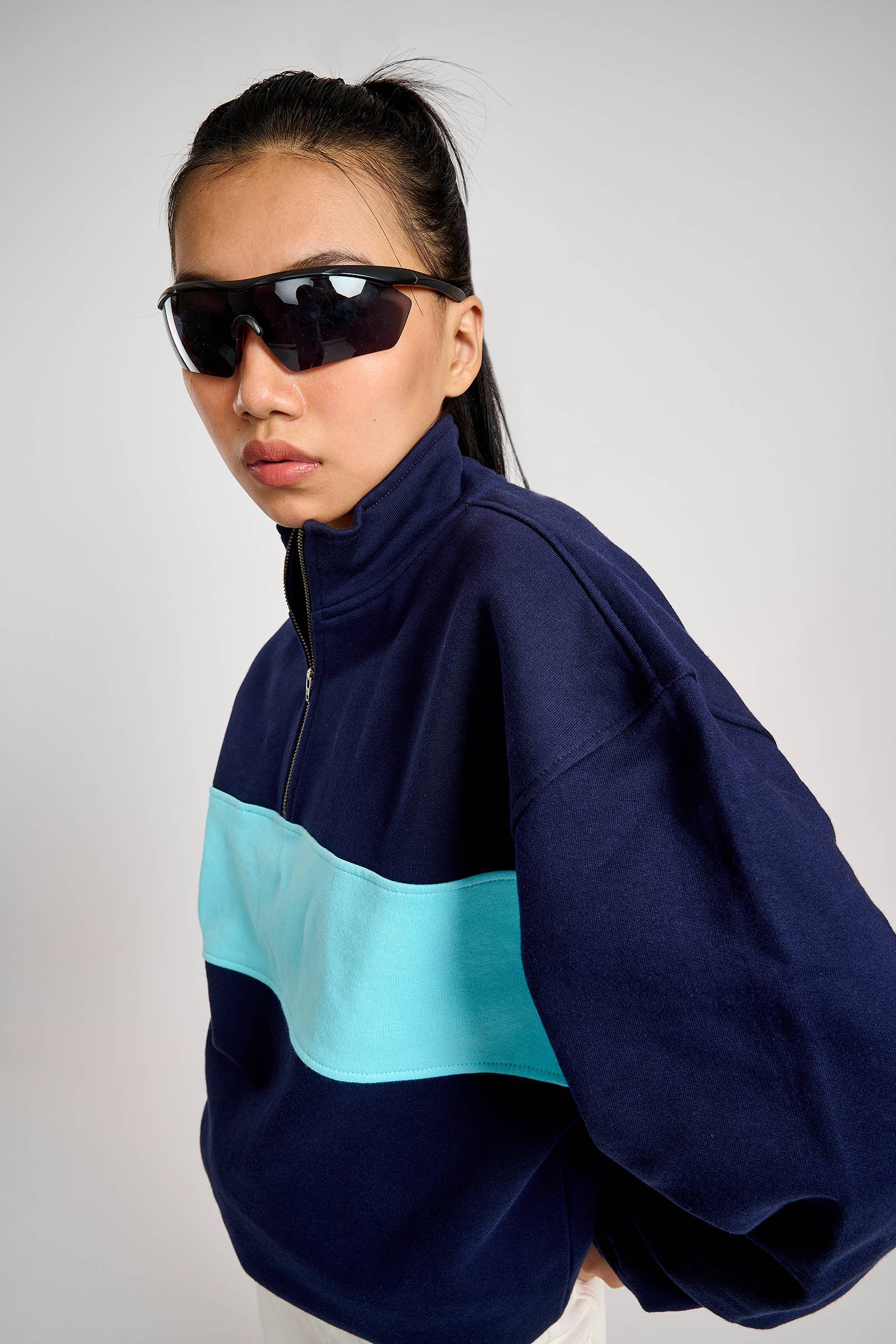 Two Blues Oversized Heavyweight High Neck Zipper - BonkersCorner
