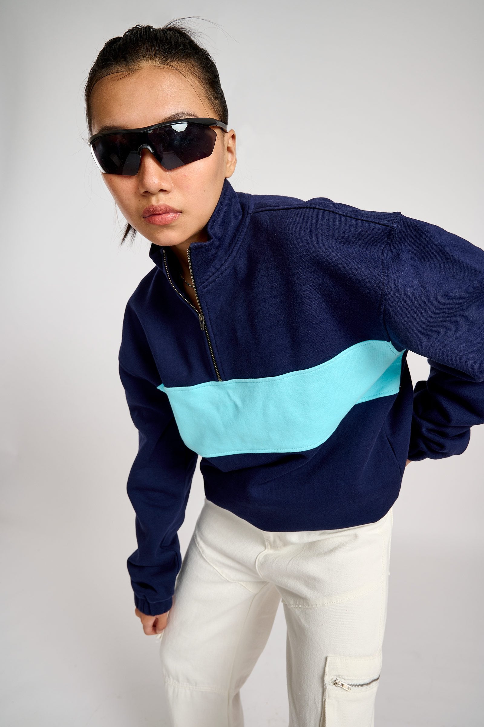 Two Blues Oversized Heavyweight High Neck Zipper - BonkersCorner