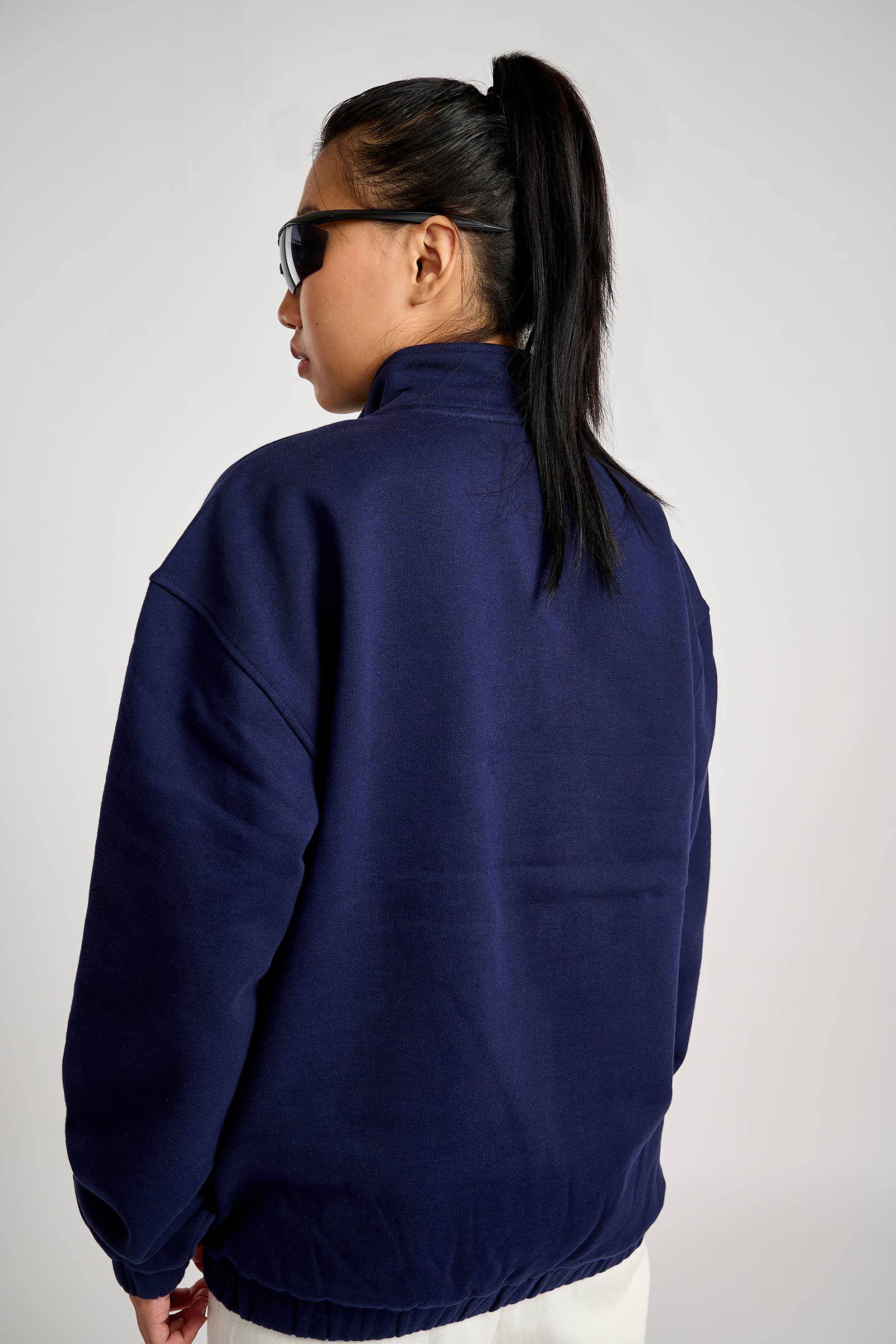 Two Blues Oversized Heavyweight High Neck Zipper - BonkersCorner