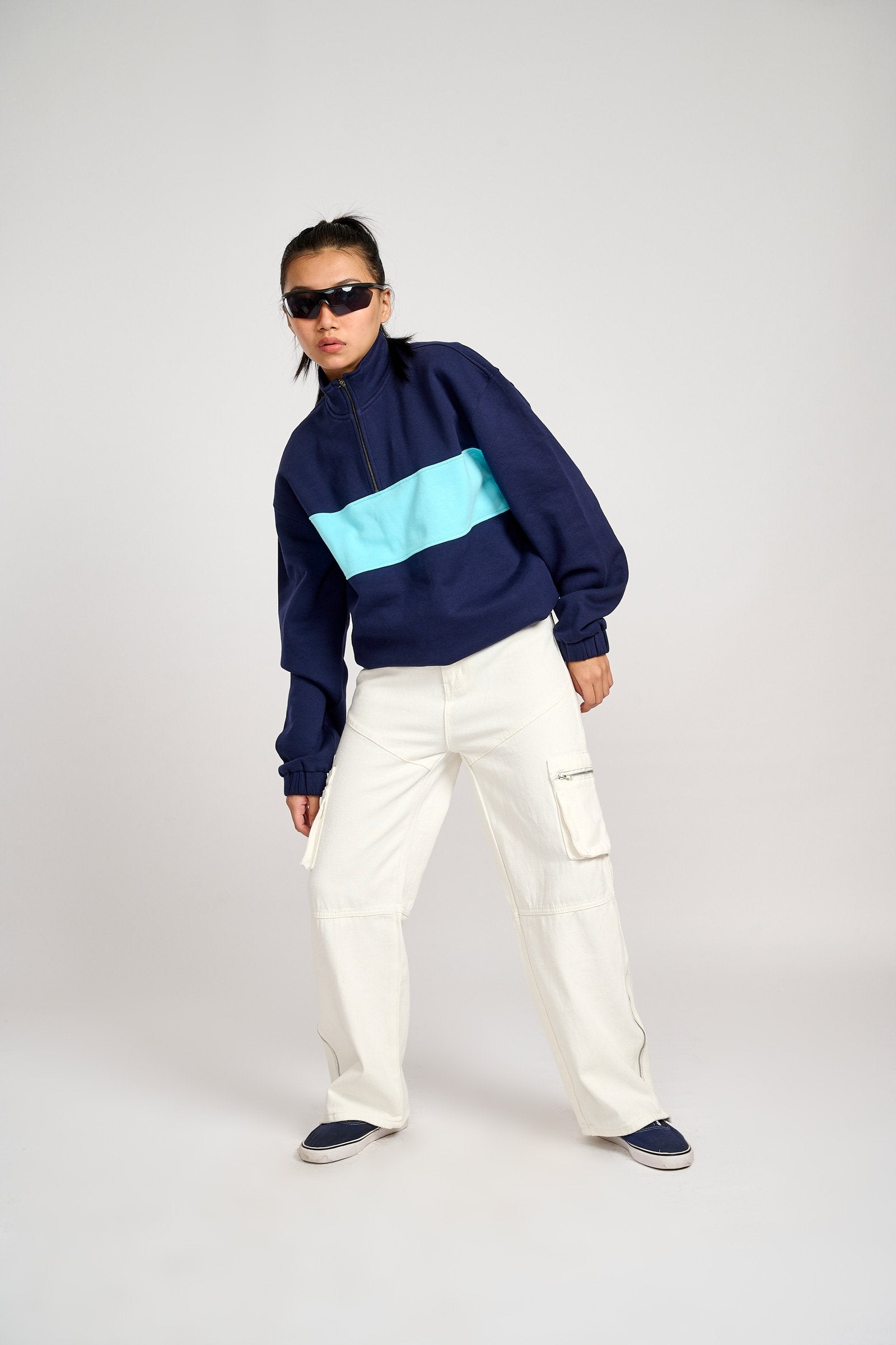 Two Blues Oversized Heavyweight High Neck Zipper - BonkersCorner