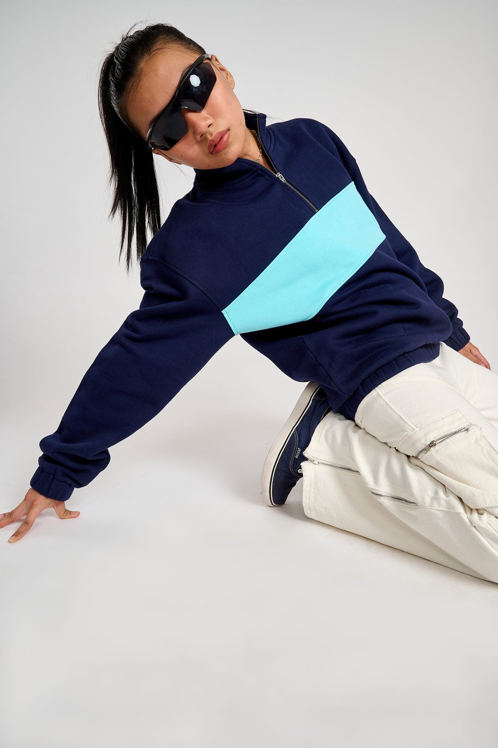Two Blues Oversized Heavyweight High Neck Zipper - BonkersCorner