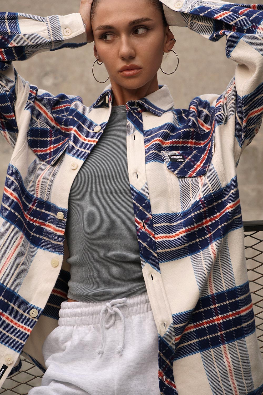 Vintage Blue Premium Thick-Thin Plaid Oversized Shirt - BonkersCorner