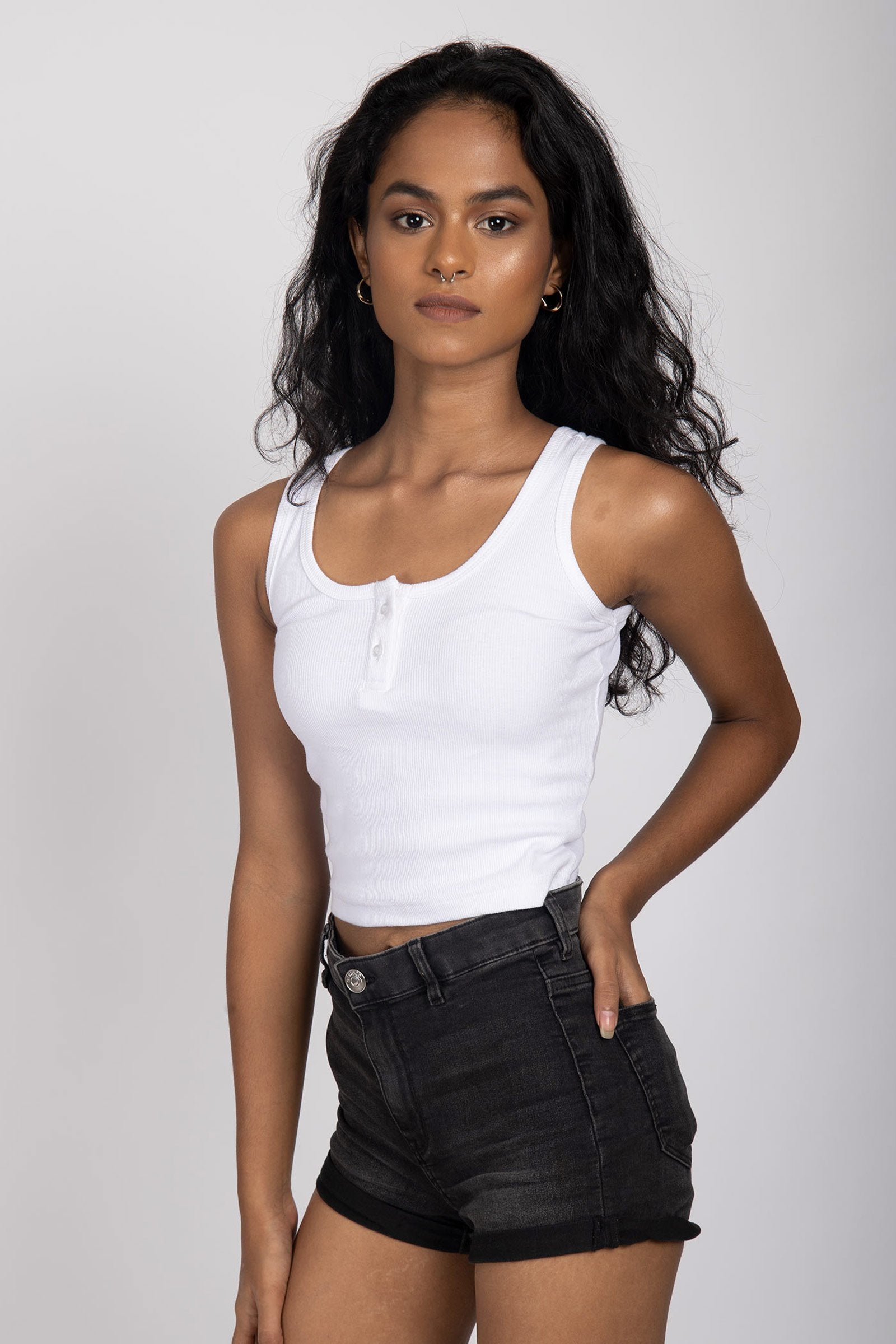 White Button Ribbed T-Shirt - BonkersCorner