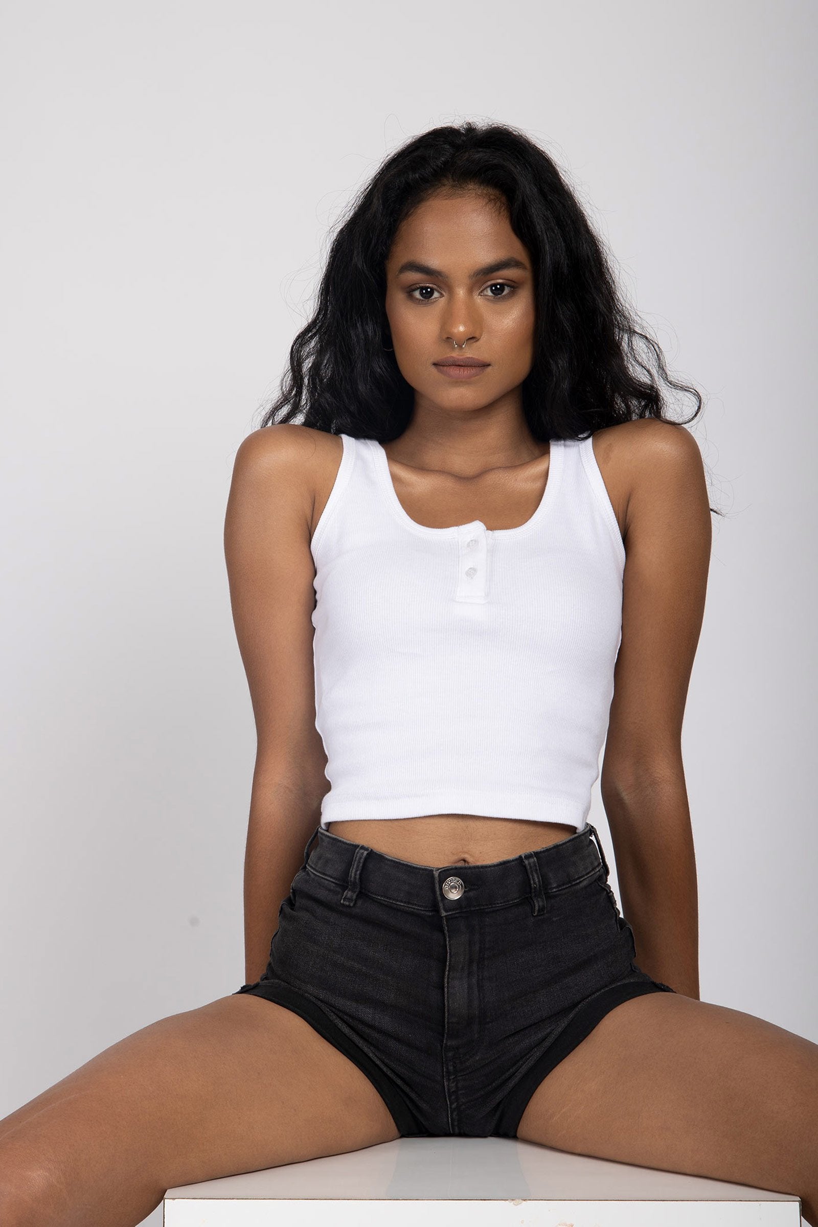 White Button Ribbed T-Shirt - BonkersCorner