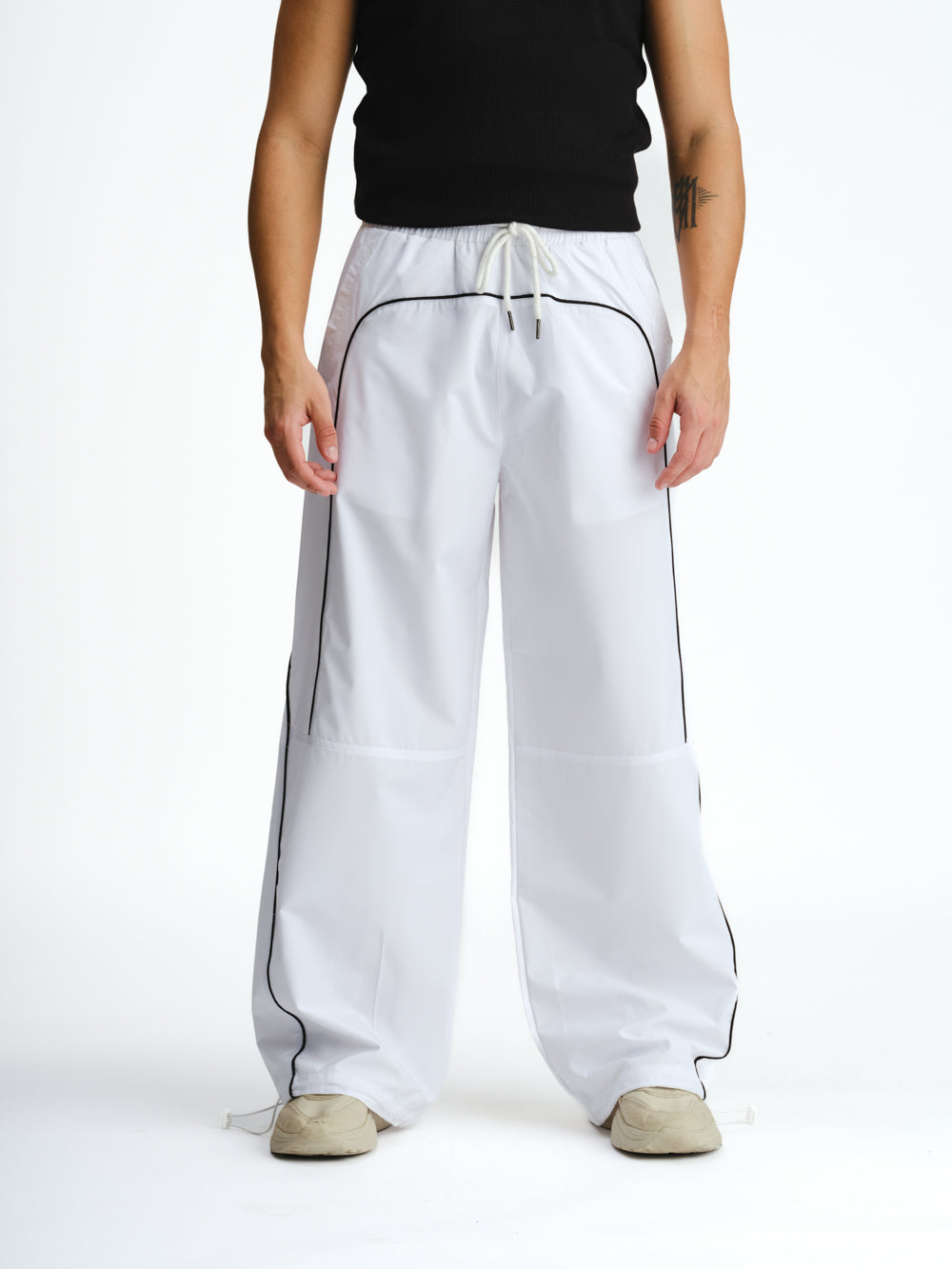 White Sporty Deconstructed Loose Pants - BonkersCorner