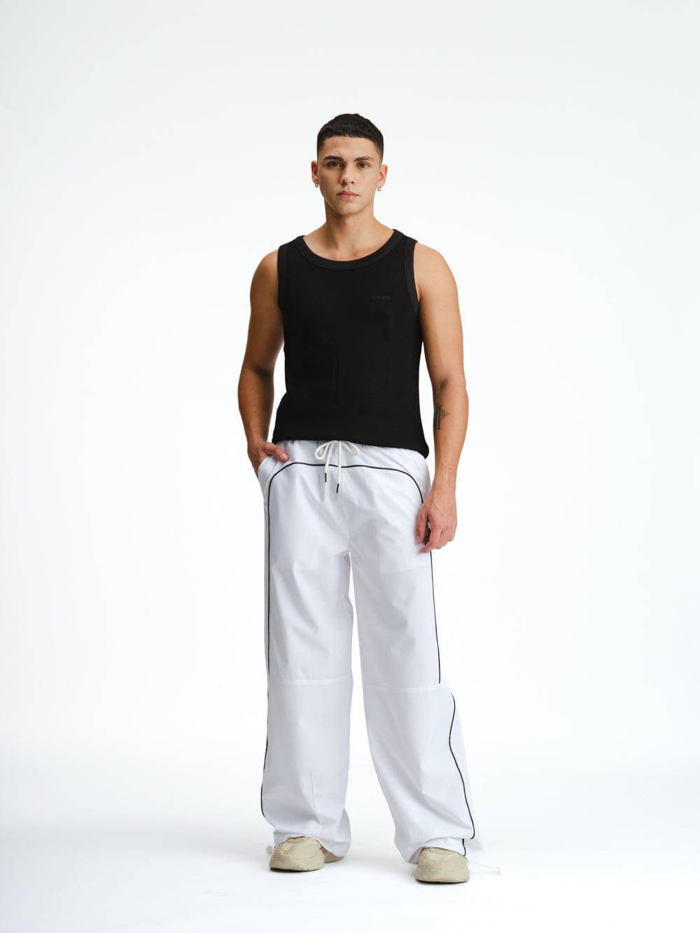 White Sporty Deconstructed Loose Pants - BonkersCorner