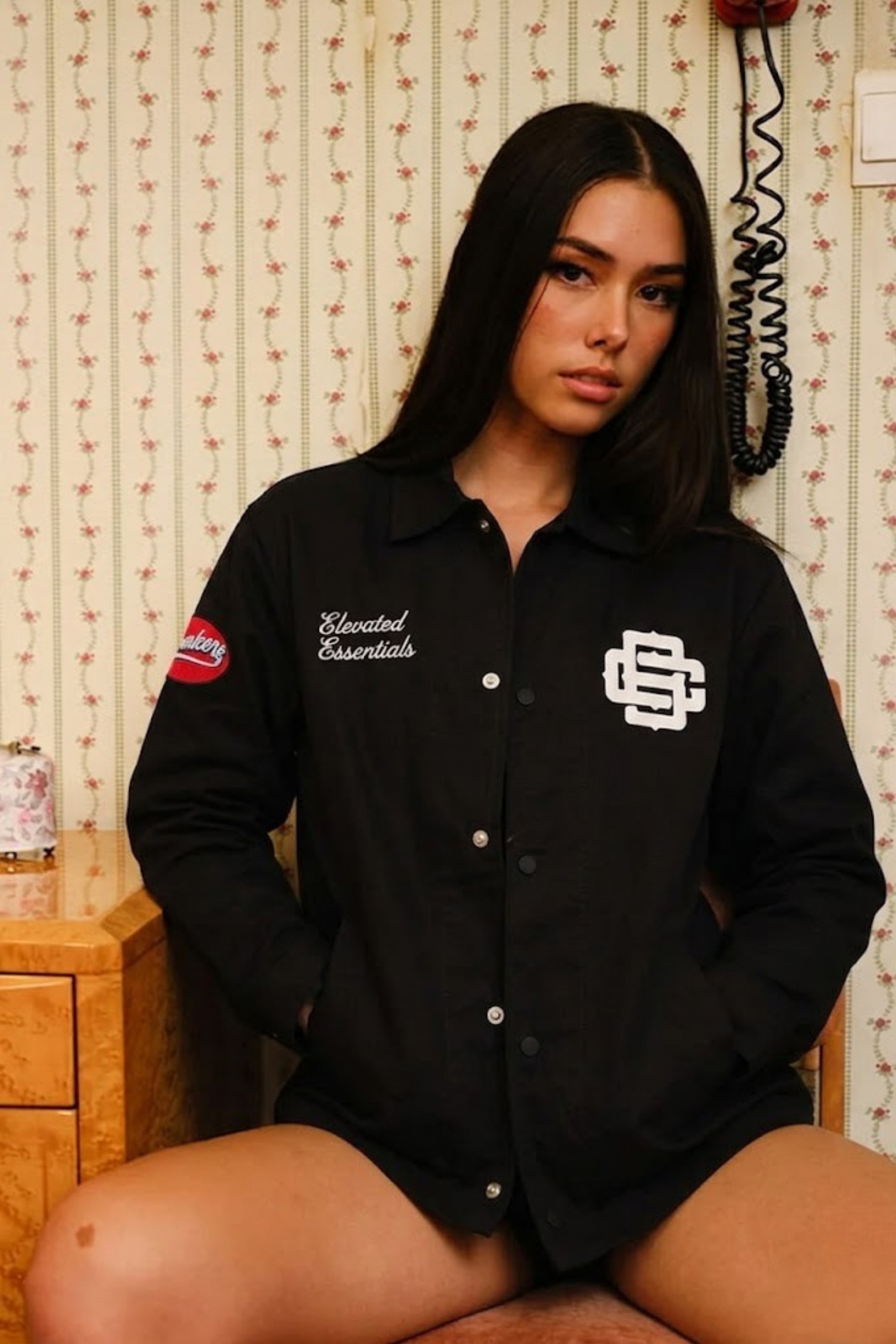 Black Varsity Shacket - BonkersCorner