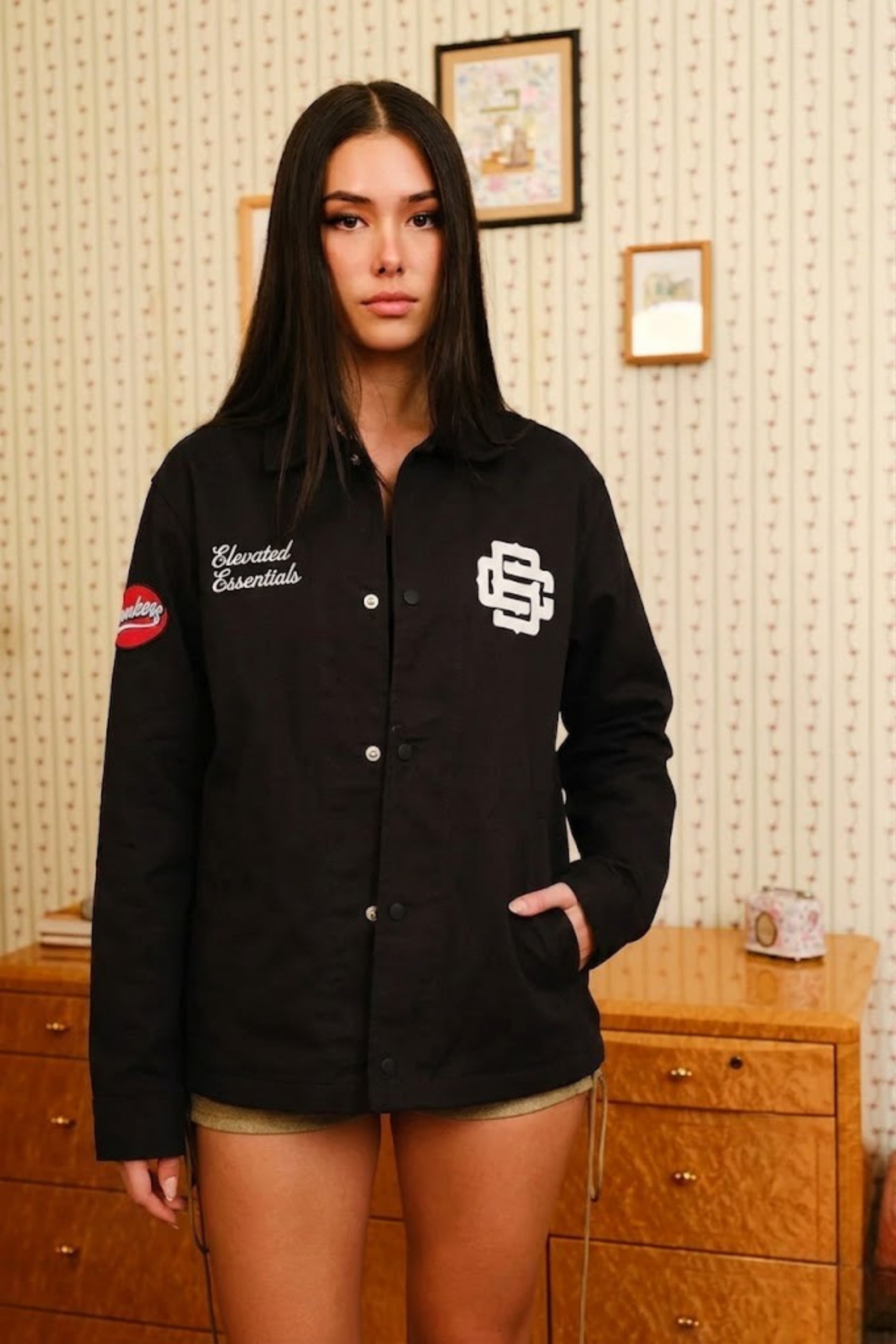 Black Varsity Shacket - BonkersCorner