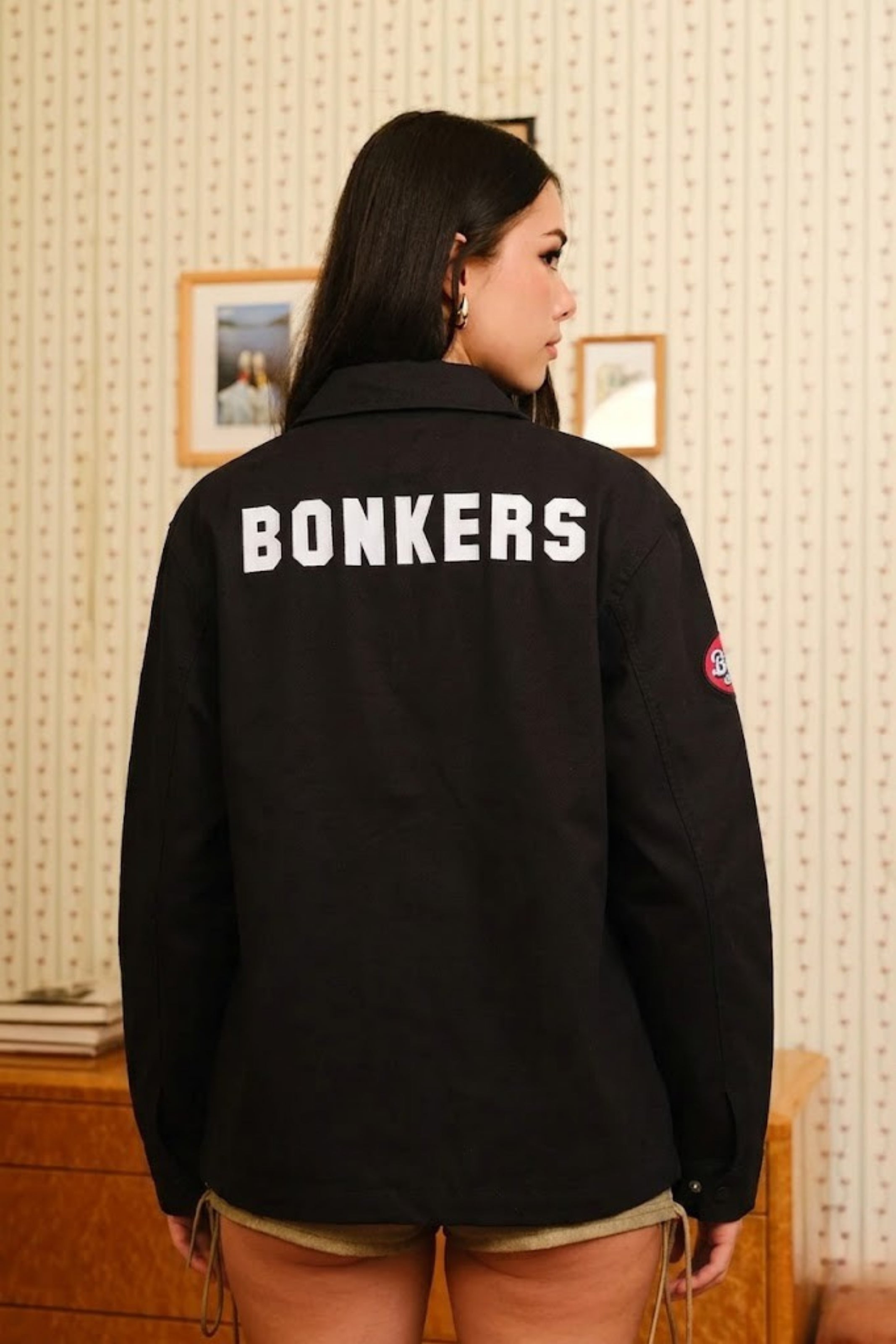 Black Varsity Shacket - BonkersCorner