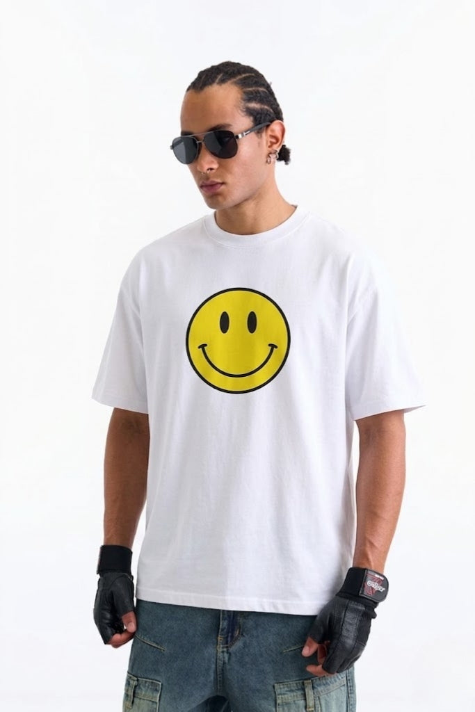 Smiley Originals White 100% Supima Cotton Oversized T-shirt - BonkersCorner