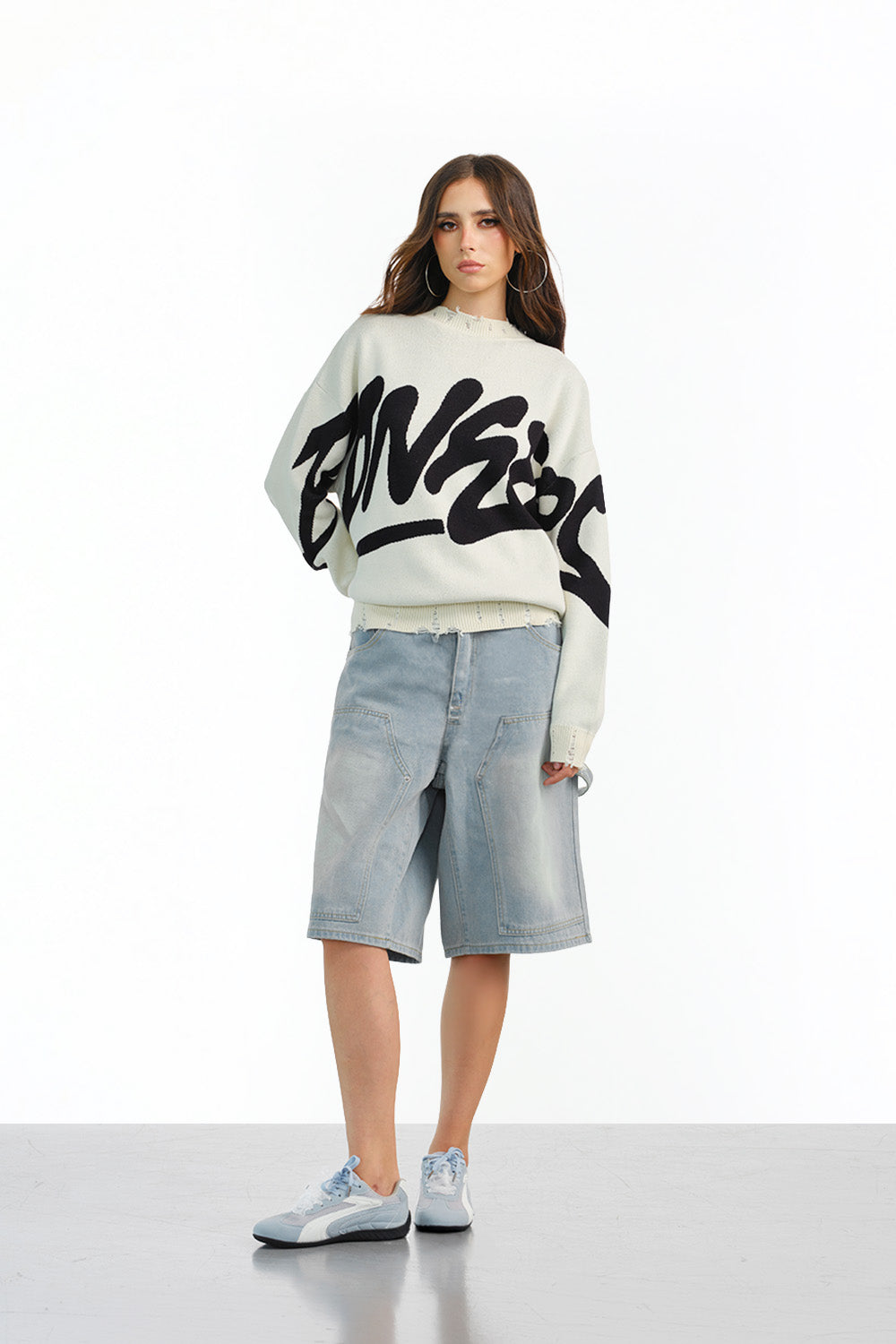 Graffiti Distressed White Pullover - BonkersCorner