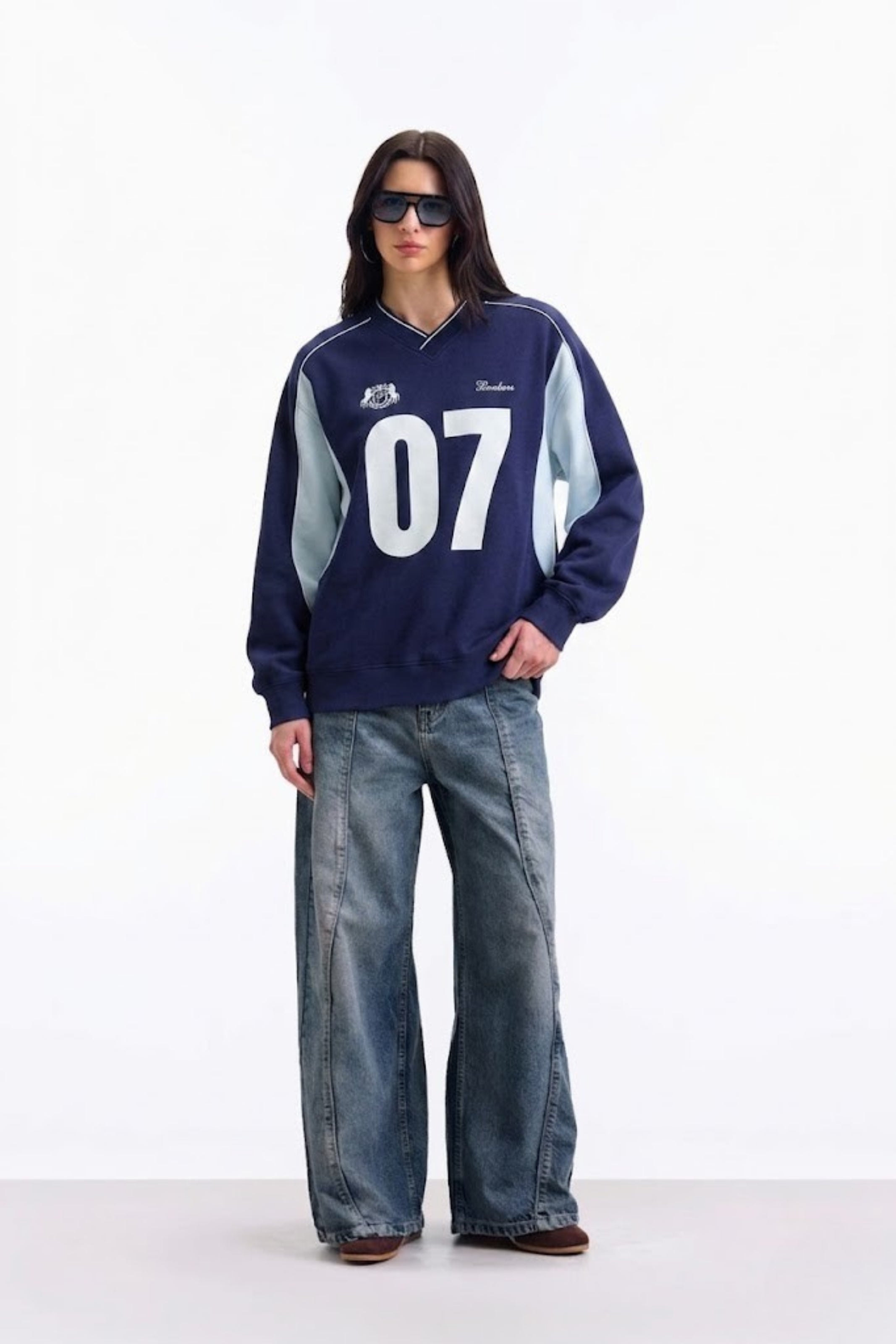 Navy 07 Varsity V-Neck Sweatshirt - BonkersCorner
