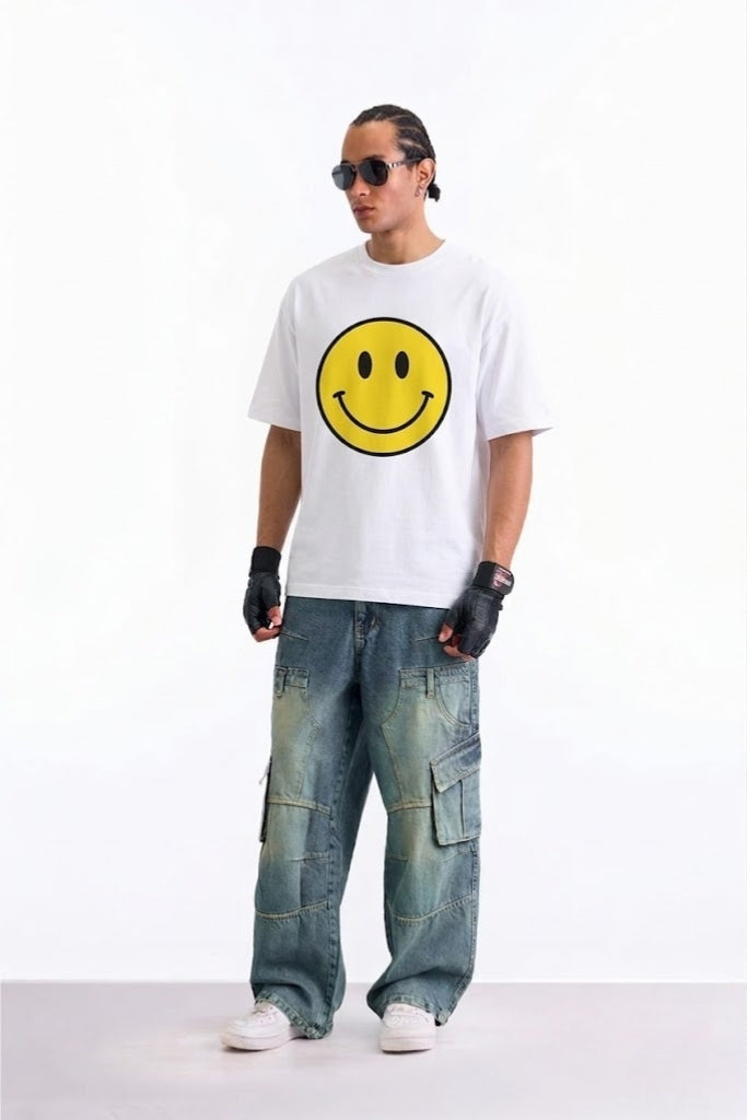 Smiley Originals White 100% Supima Cotton Oversized T-shirt - BonkersCorner