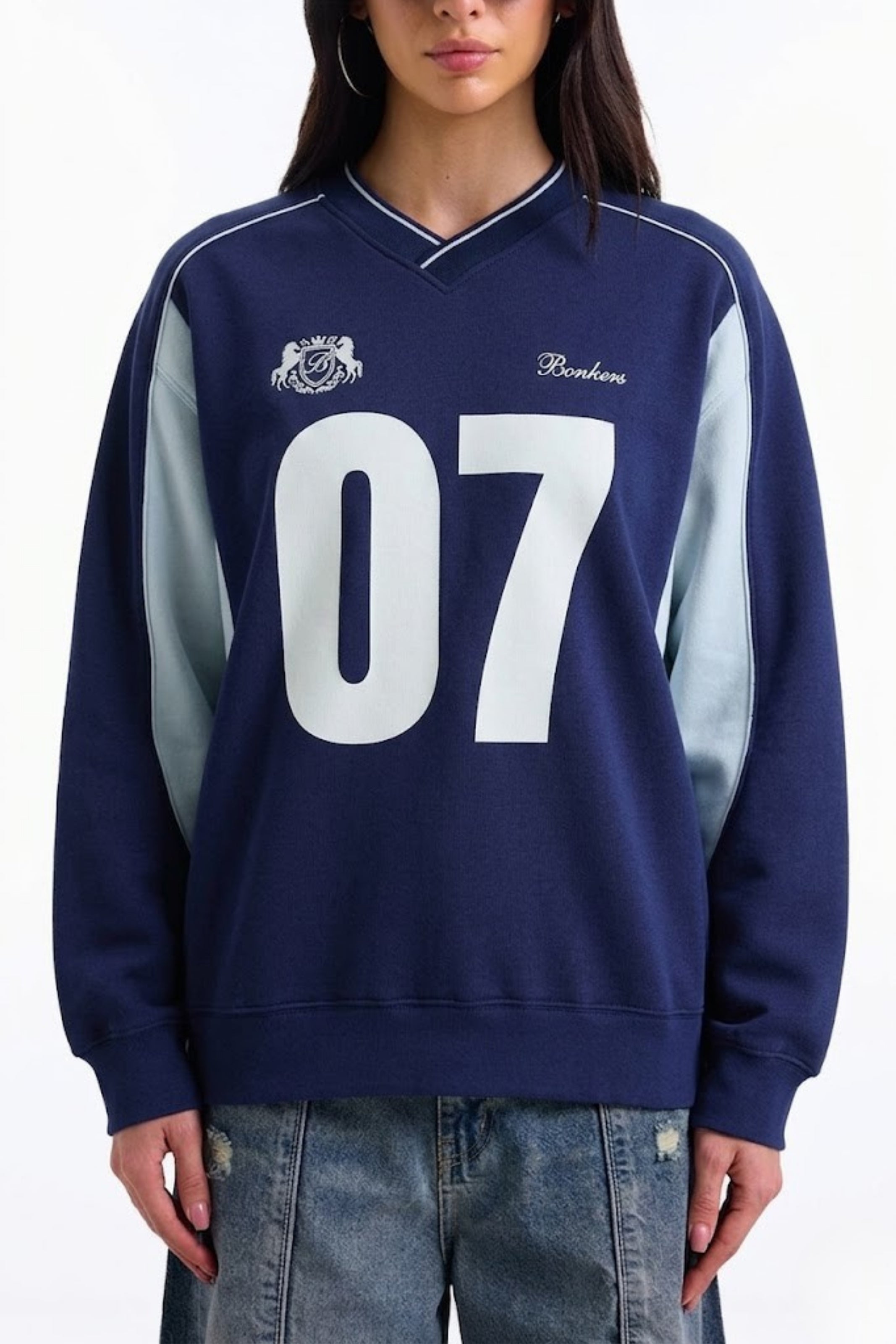 Navy 07 Varsity V-Neck Sweatshirt - BonkersCorner