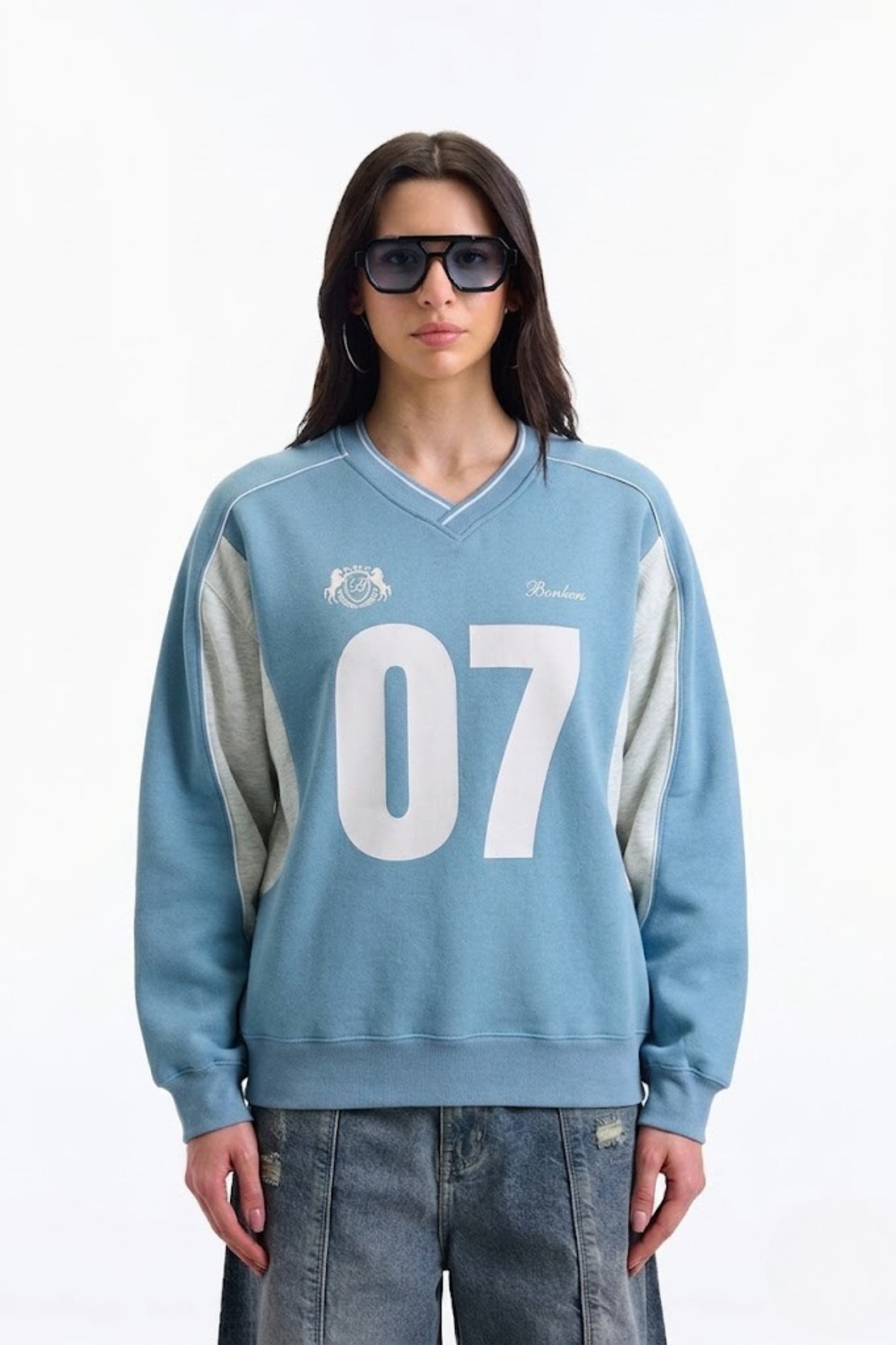 Silver Blue 07 Varsity V-Neck Sweatshirt