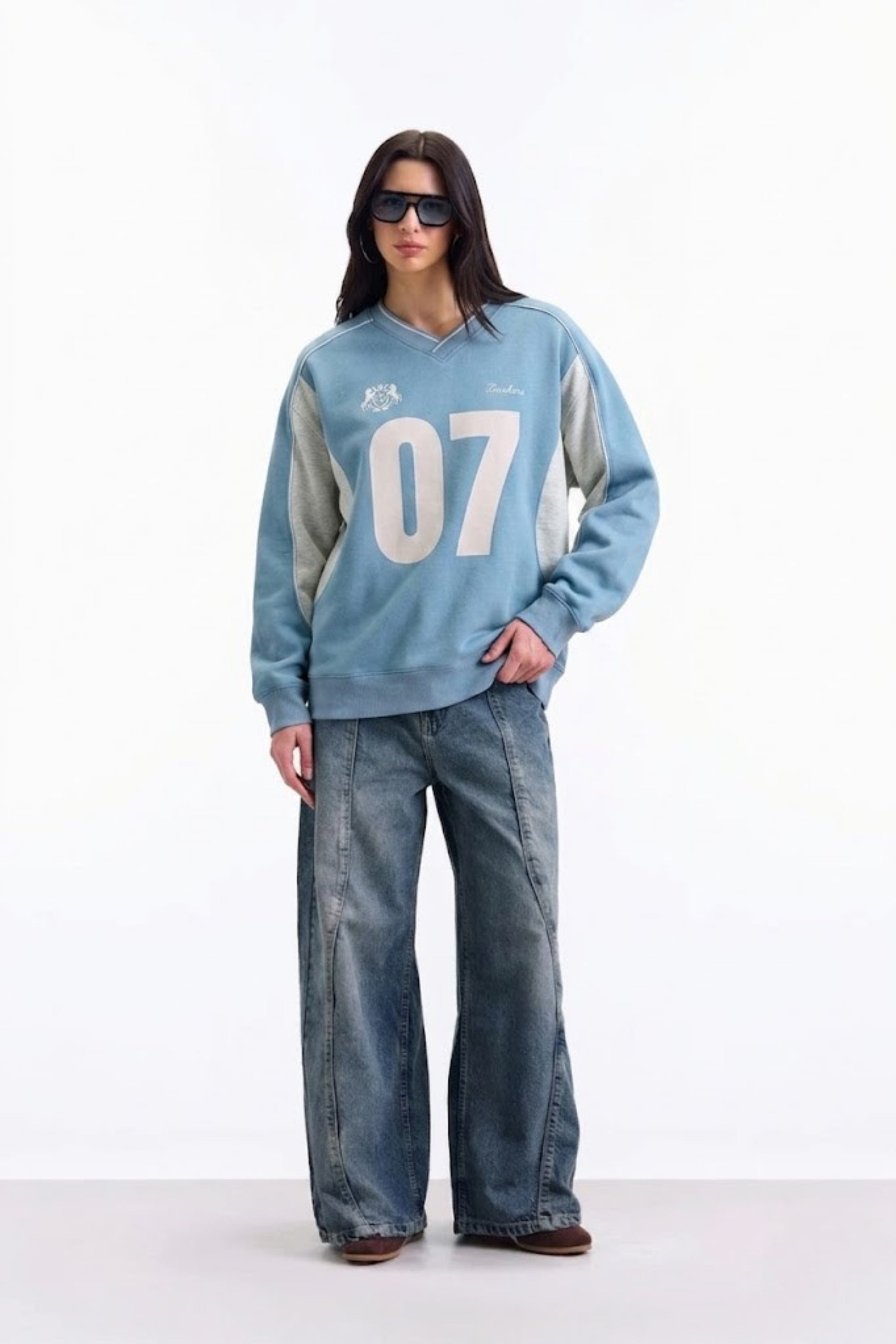 Silver Blue 07 Varsity V-Neck Sweatshirt - BonkersCorner