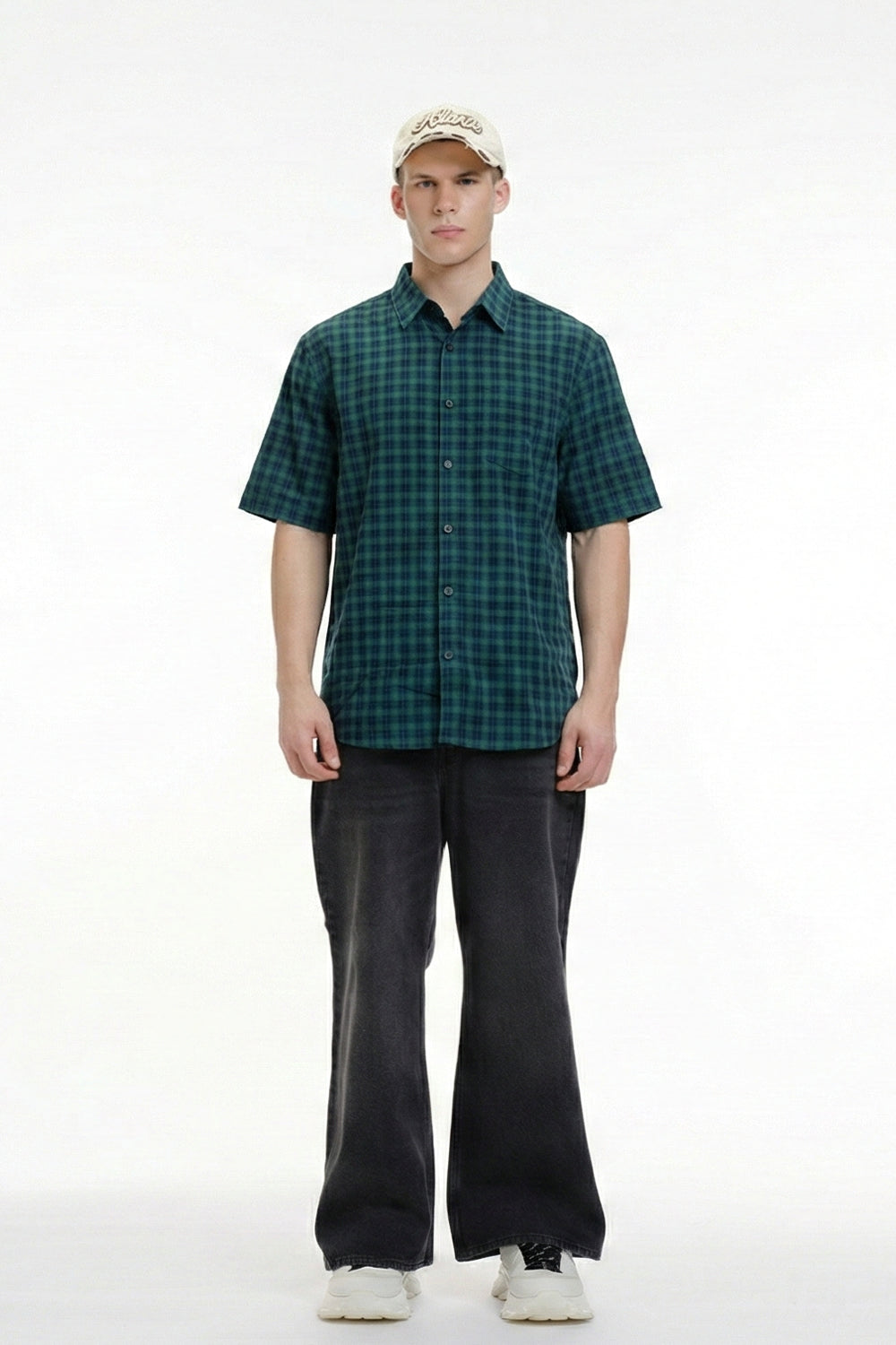 Green Plaid Short Sleeve Shirt
