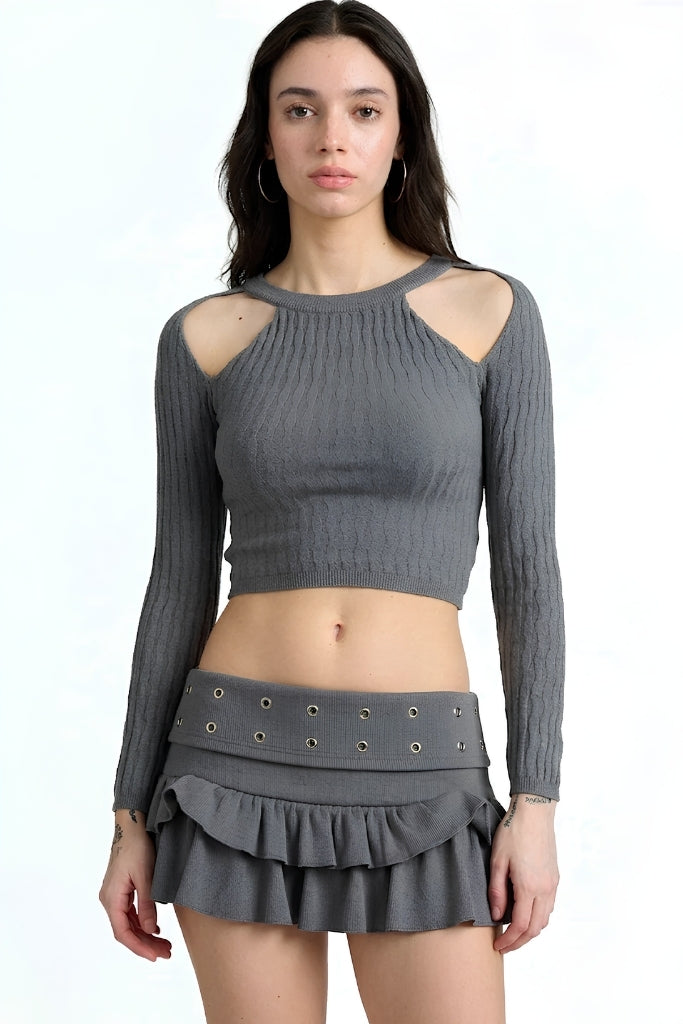 Slate Cut-Out Knit Top