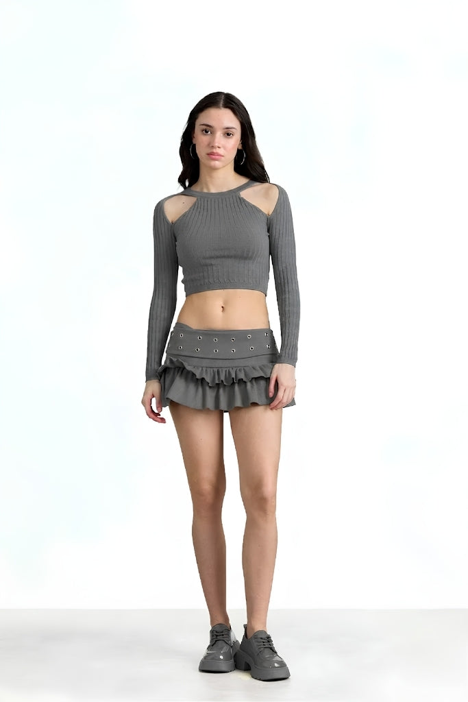 Slate Cut-Out Knit Top