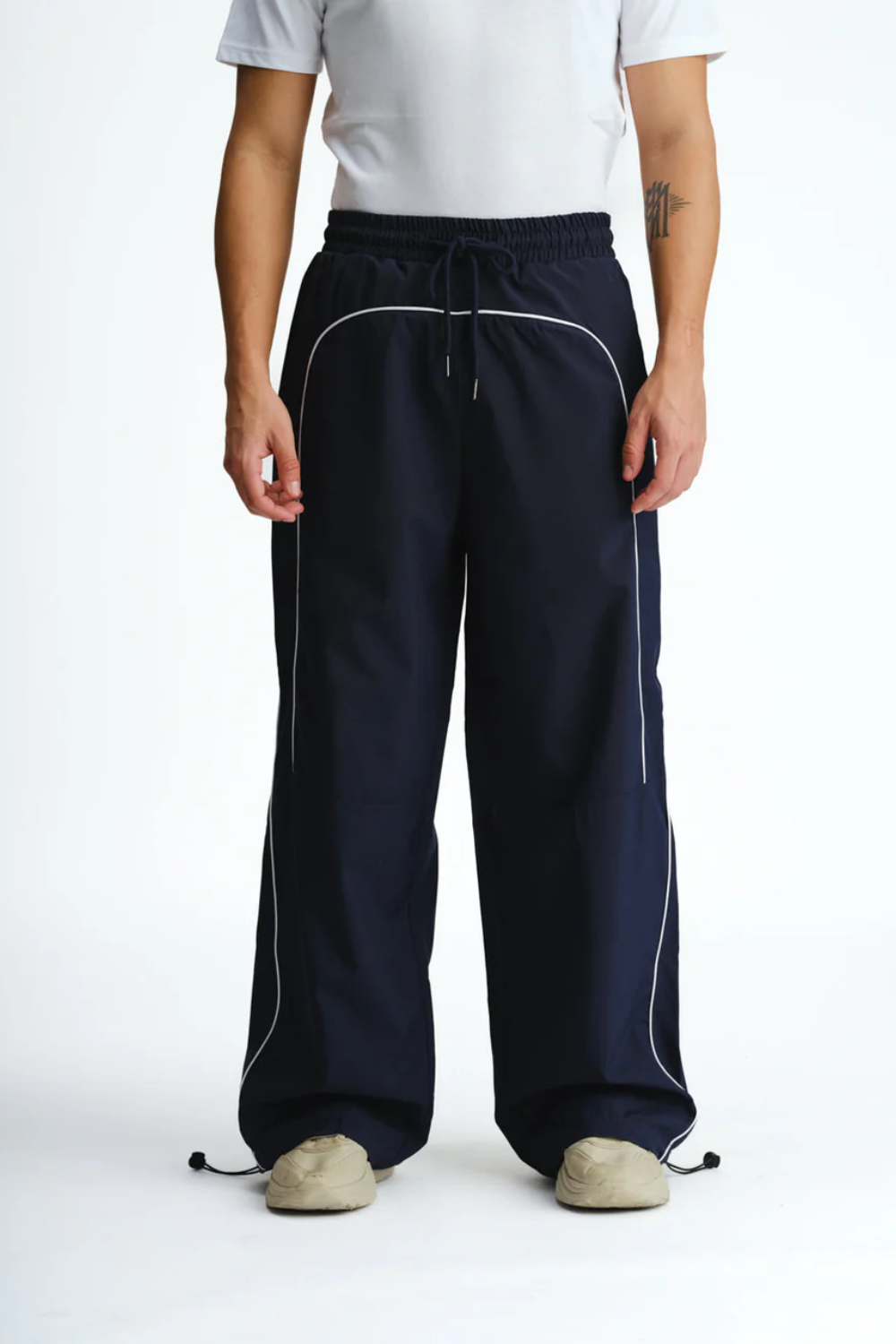Navy Blue Sporty Deconstructed Loose Pants