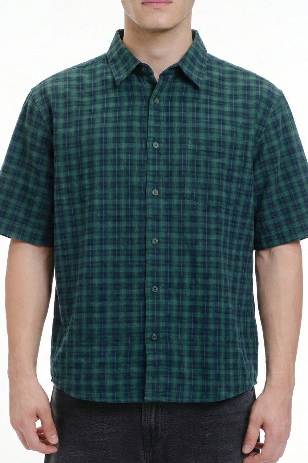 Green Plaid Short Sleeve Shirt