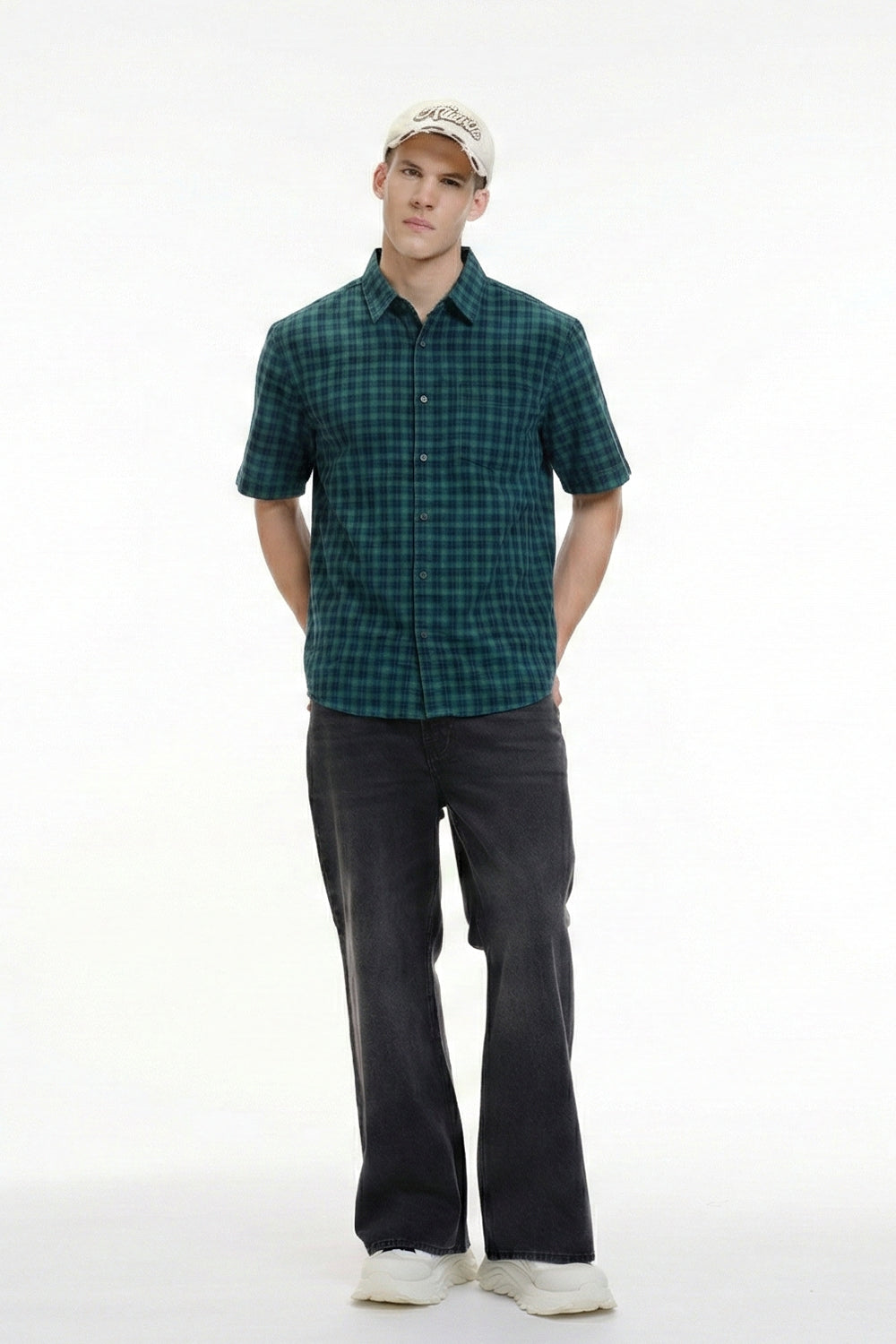 Green Plaid Short Sleeve Shirt