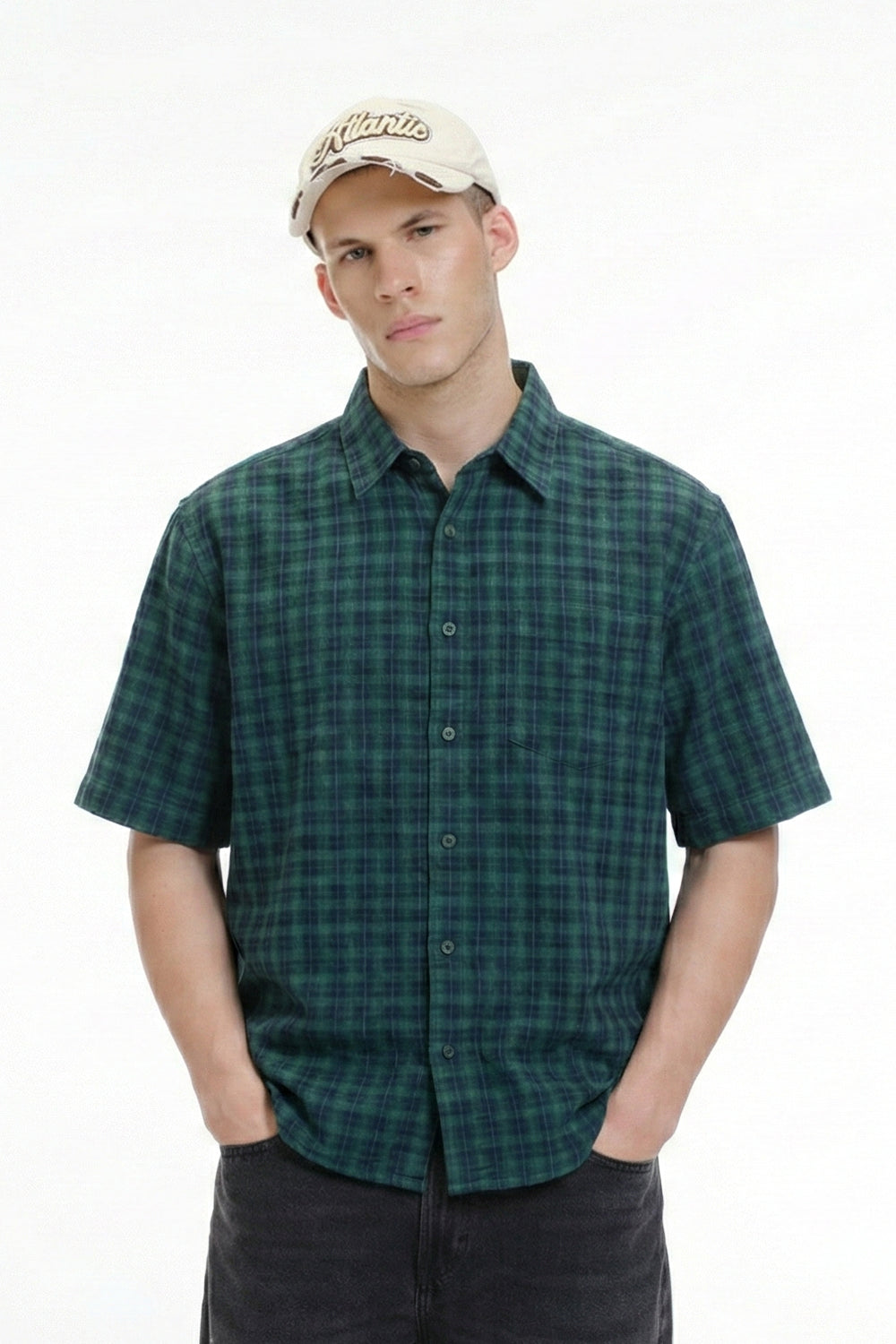Green Plaid Short Sleeve Shirt