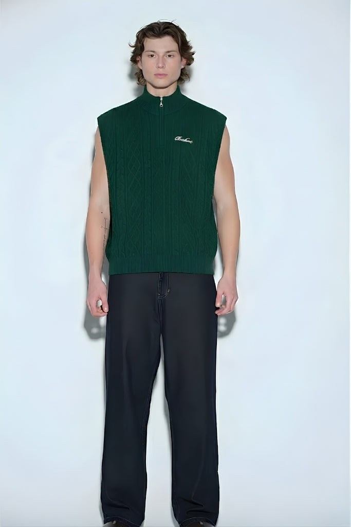 Alpine Moss Cable Knit Vest - BonkersCorner