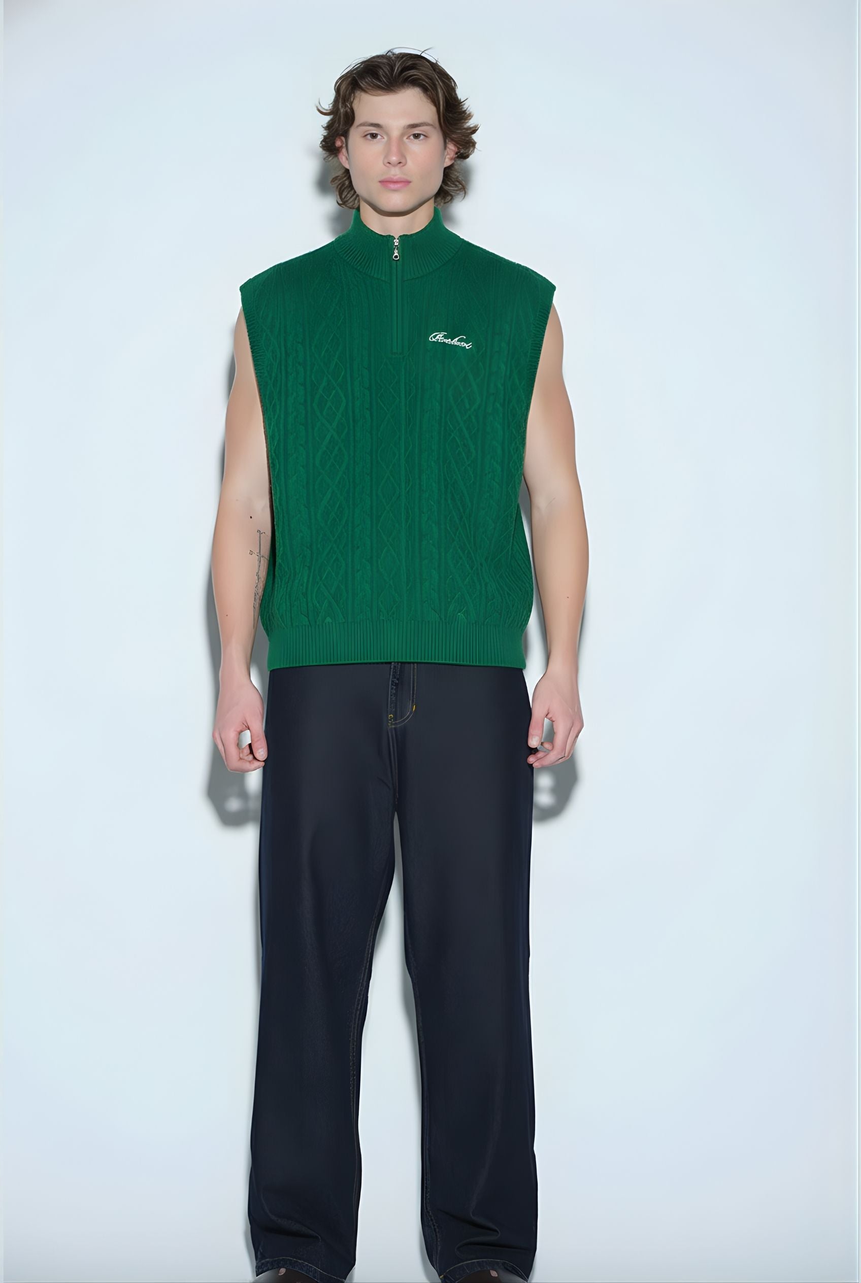 Alpine Moss Cable Knit Vest