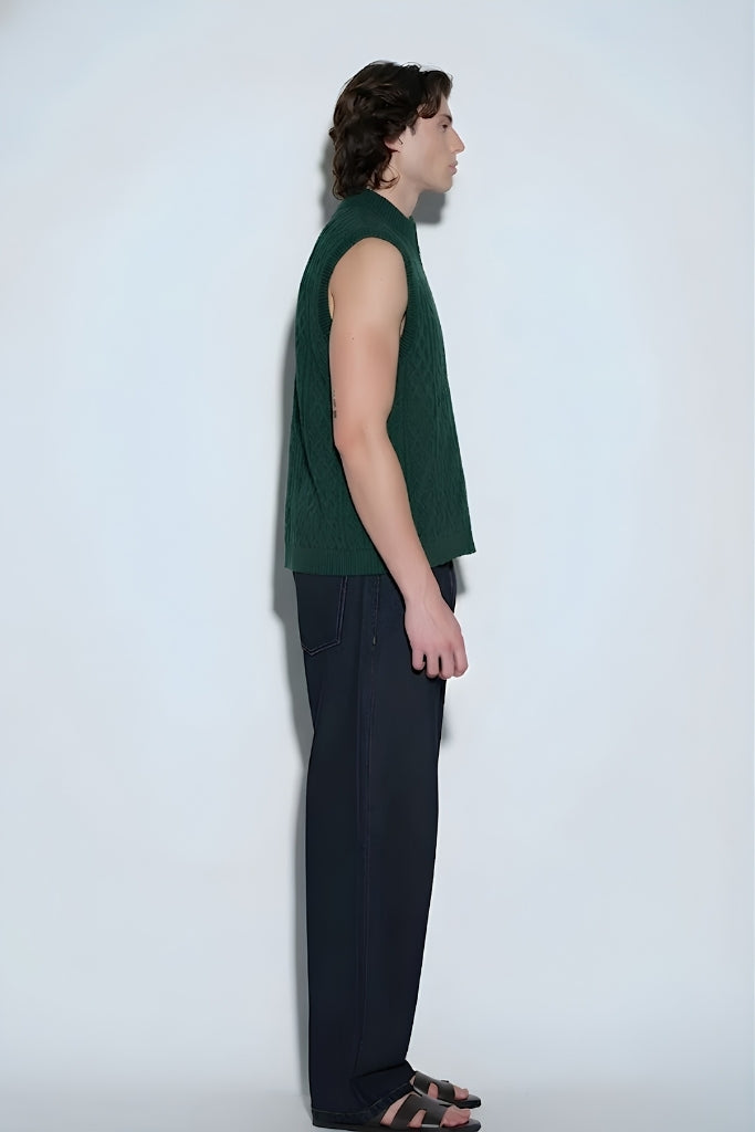 Alpine Moss Cable Knit Vest - BonkersCorner