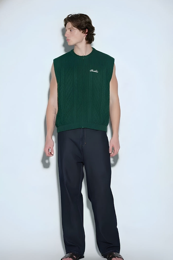 Alpine Moss Cable Knit Vest - BonkersCorner