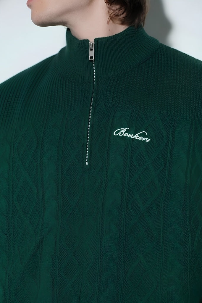 Alpine Moss Cable Knit Vest - BonkersCorner