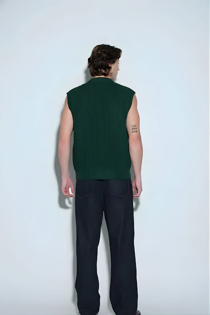 Alpine Moss Cable Knit Vest - BonkersCorner