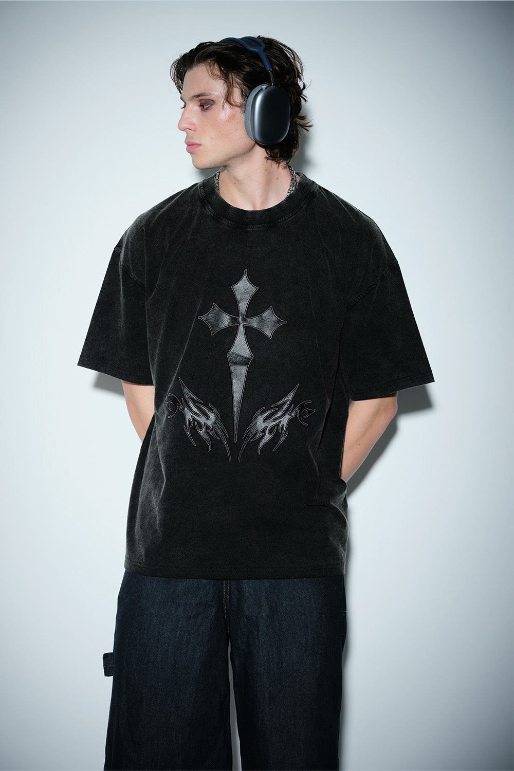 Crucivibe Leather Patch Oversized T-shirt