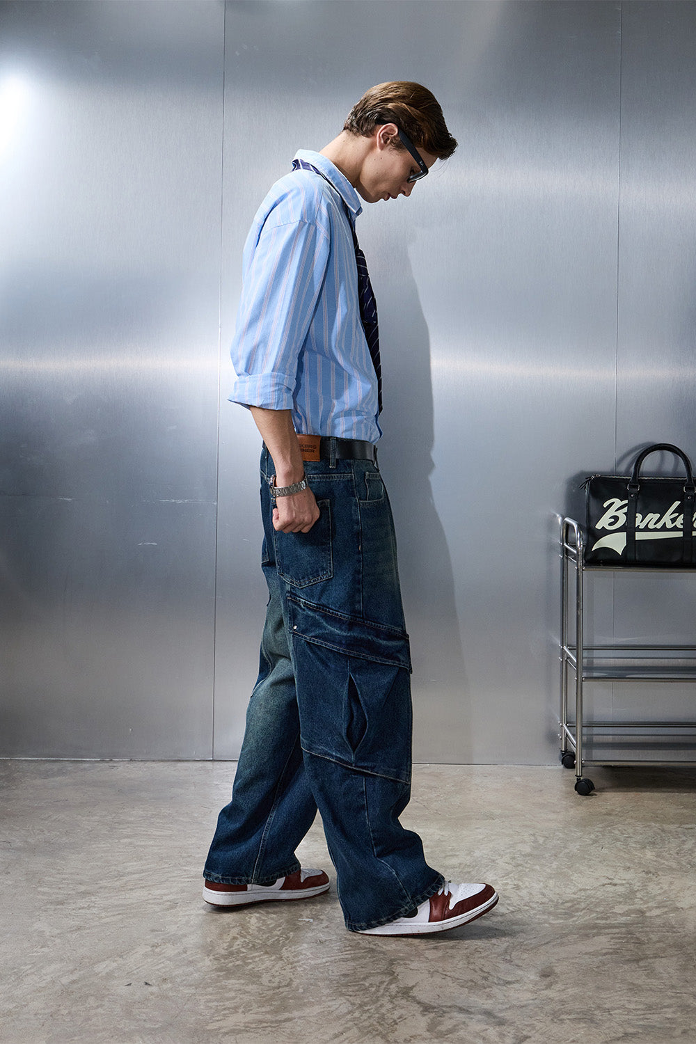 Tinted Blue Cargo Denim Pants - BonkersCorner